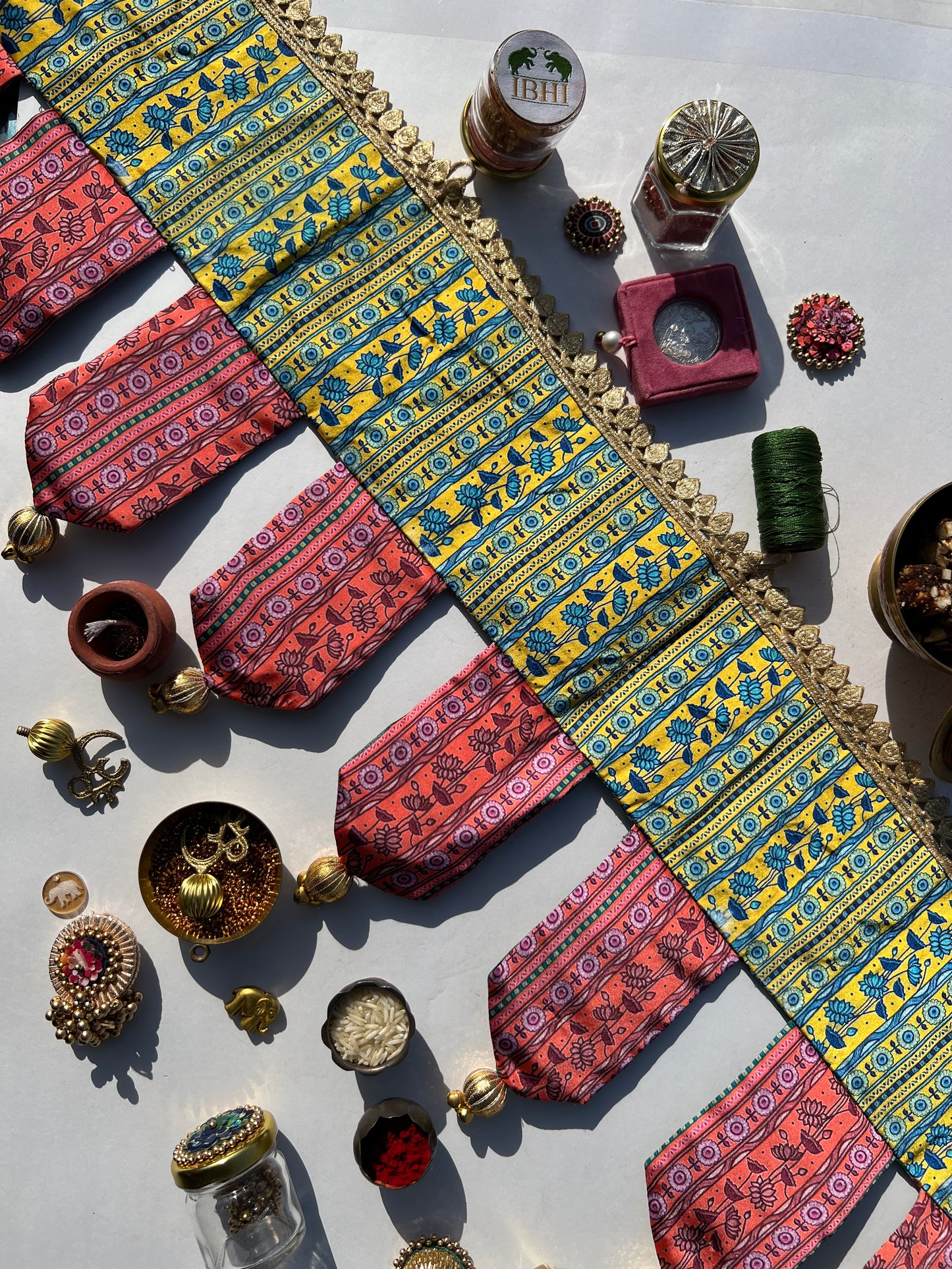 OG Style Toran: Bottle Green Navratna Patola + Congruous Divine Pichwai (Flexible)