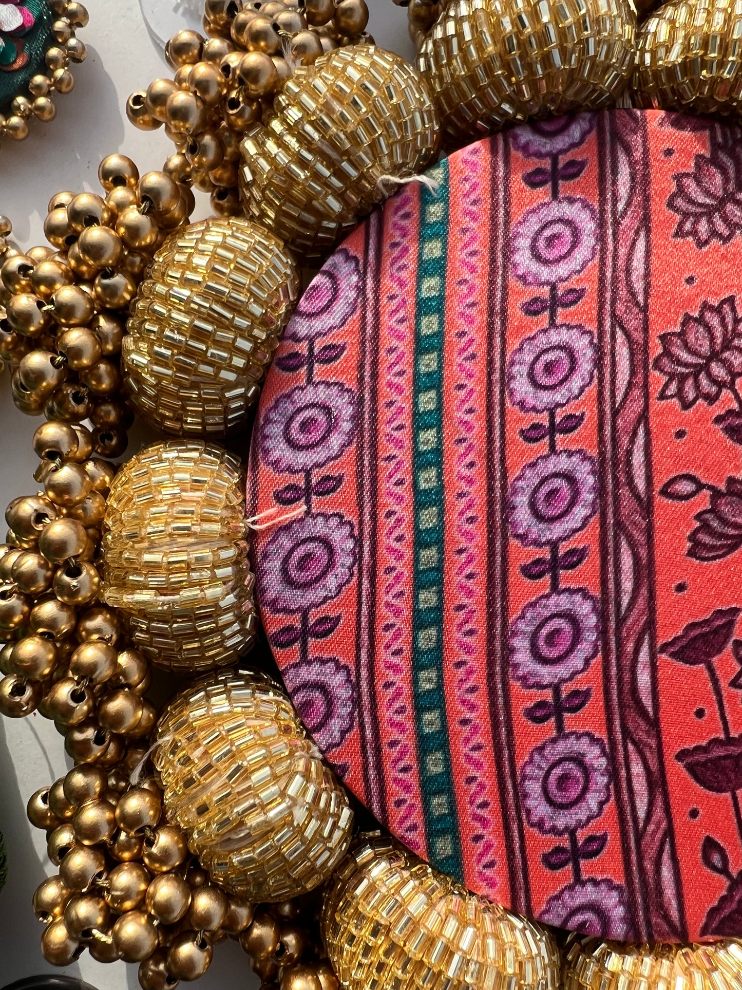 Lakshmi Pagla Pallet + Hanging: Golden Yellow Navratna Patola + Vermillion Congruous Divine Pichwai