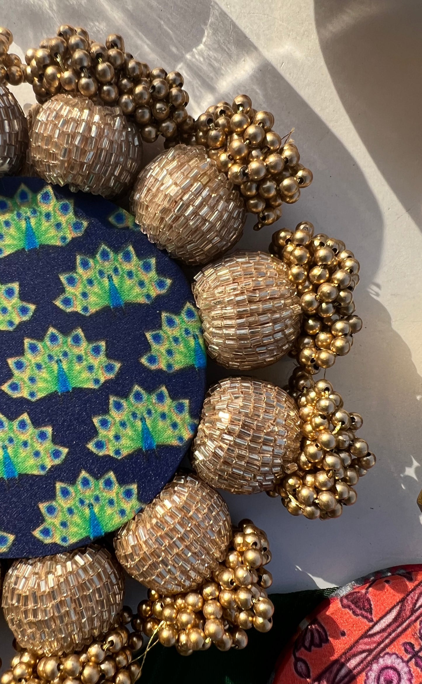 Spherical Mini Pallet: Flare Mor Bani Thangat Kare + Pastel Pistachio Inflorescence Divine Pichwai