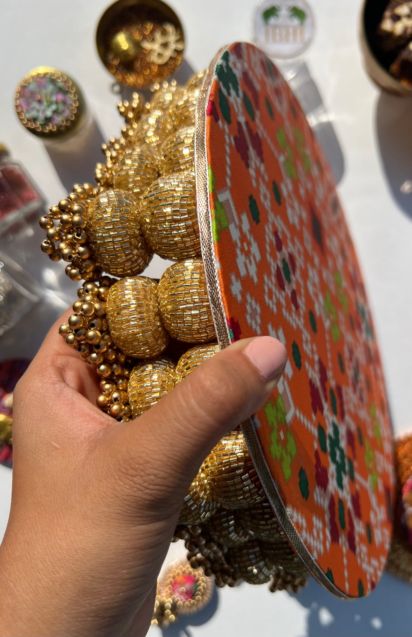 Golden Yellow Navratna Patola Dangler Platter (Medium)
