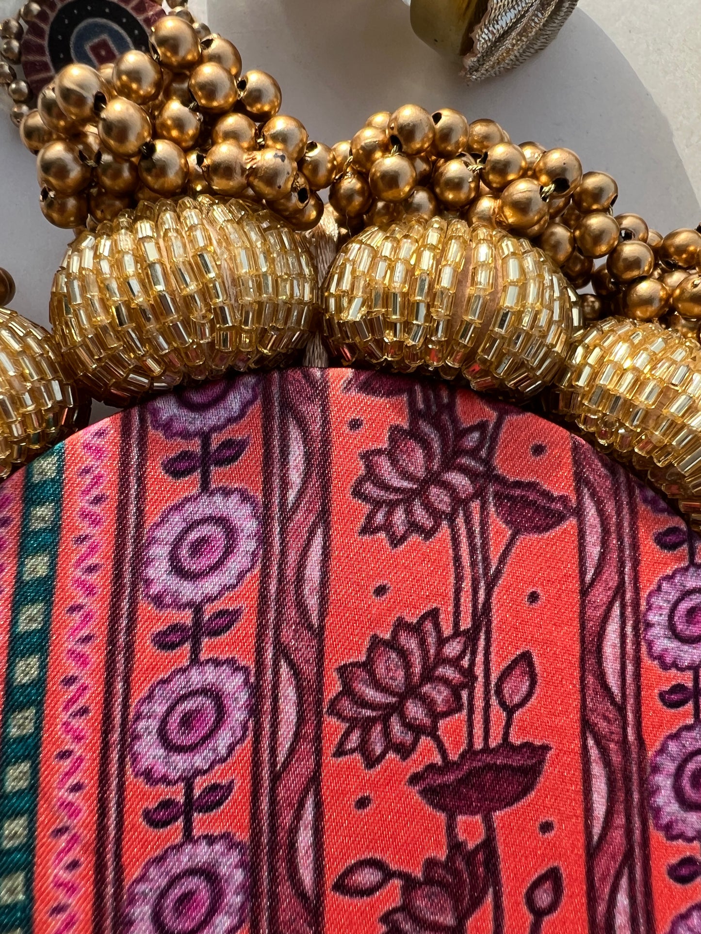 Lakshmi Pagla Pallet + Hanging: Golden Yellow Navratna Patola + Vermillion Congruous Divine Pichwai