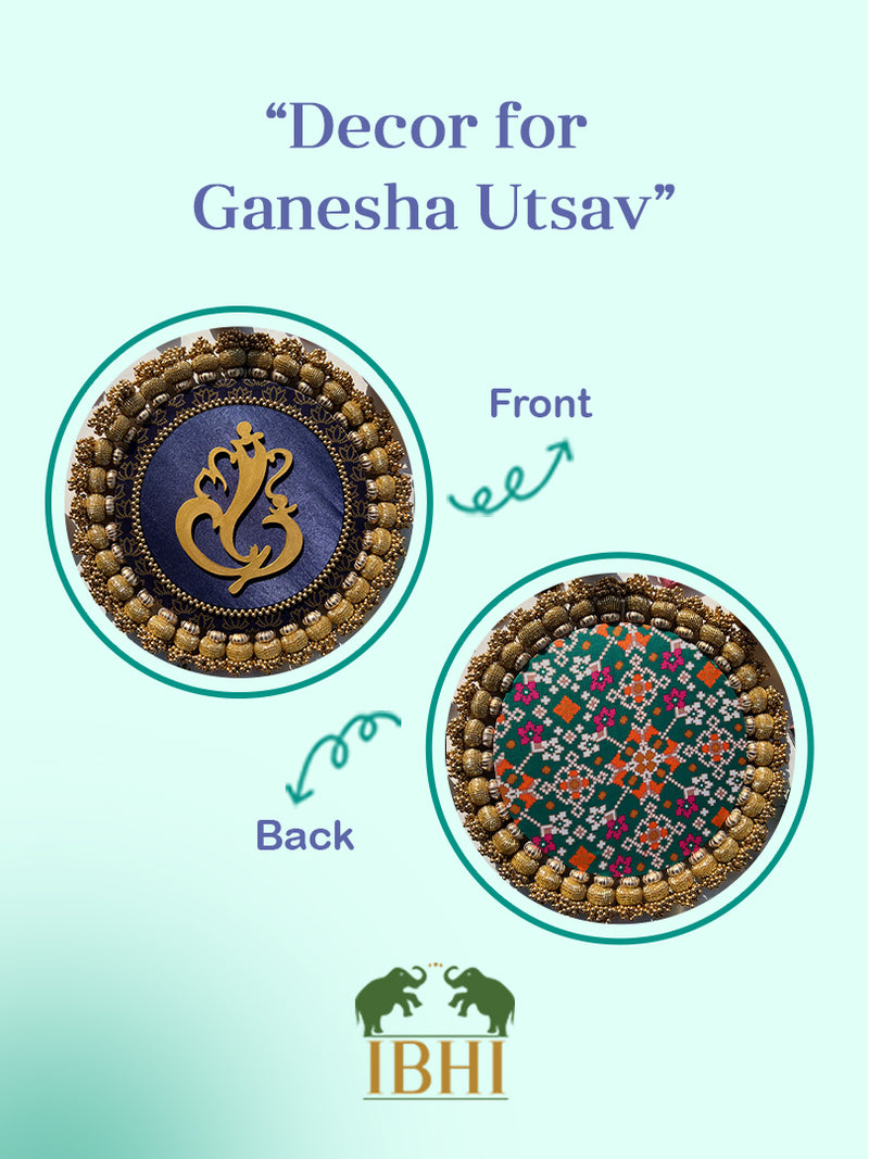 Ganesh Motif Platter + Hanging: Kamal Bandhej + Bottle Green Navratna Patola