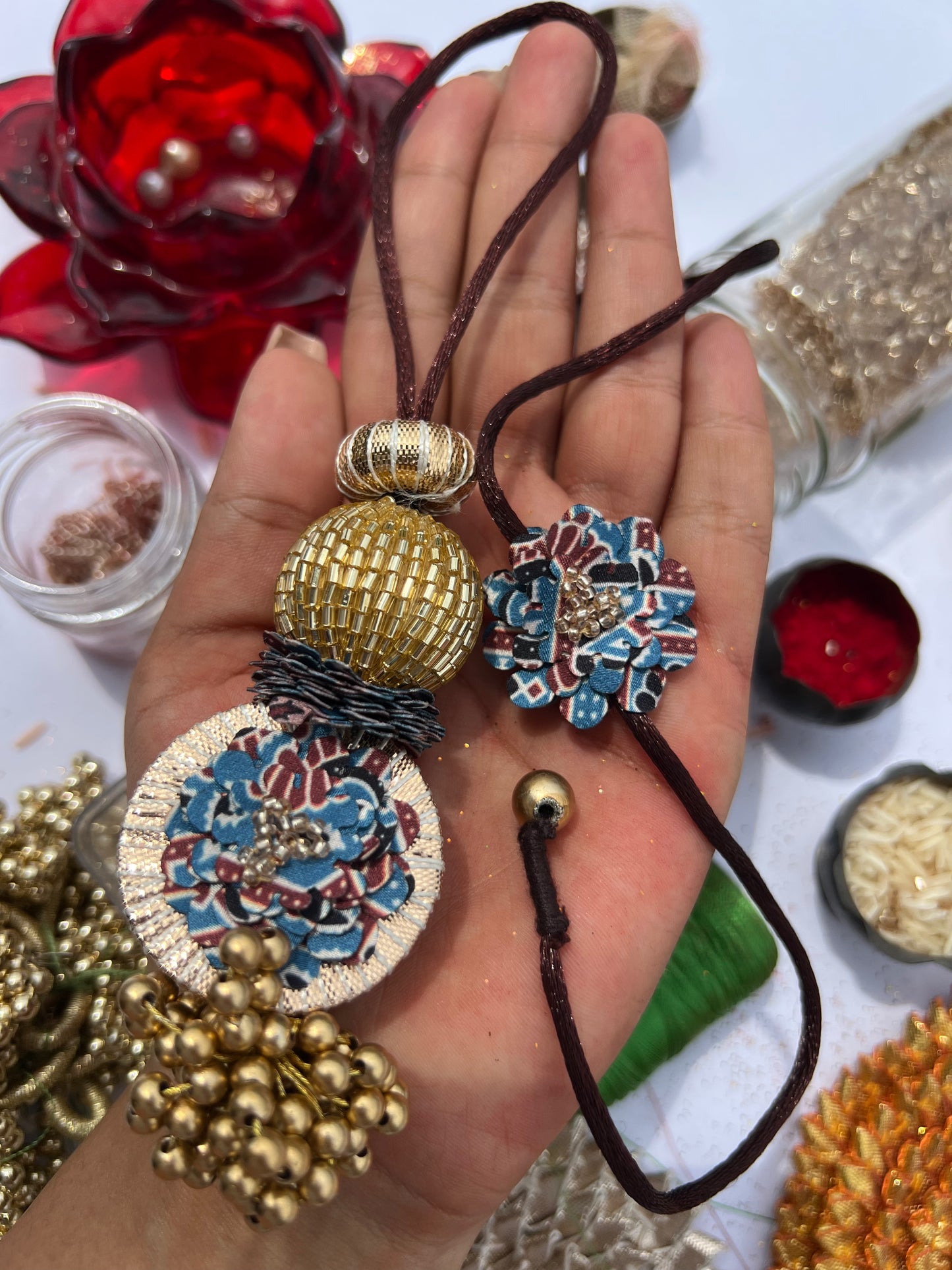 Wine & Brown NO BACK-SIDE Couple Rakhi Set