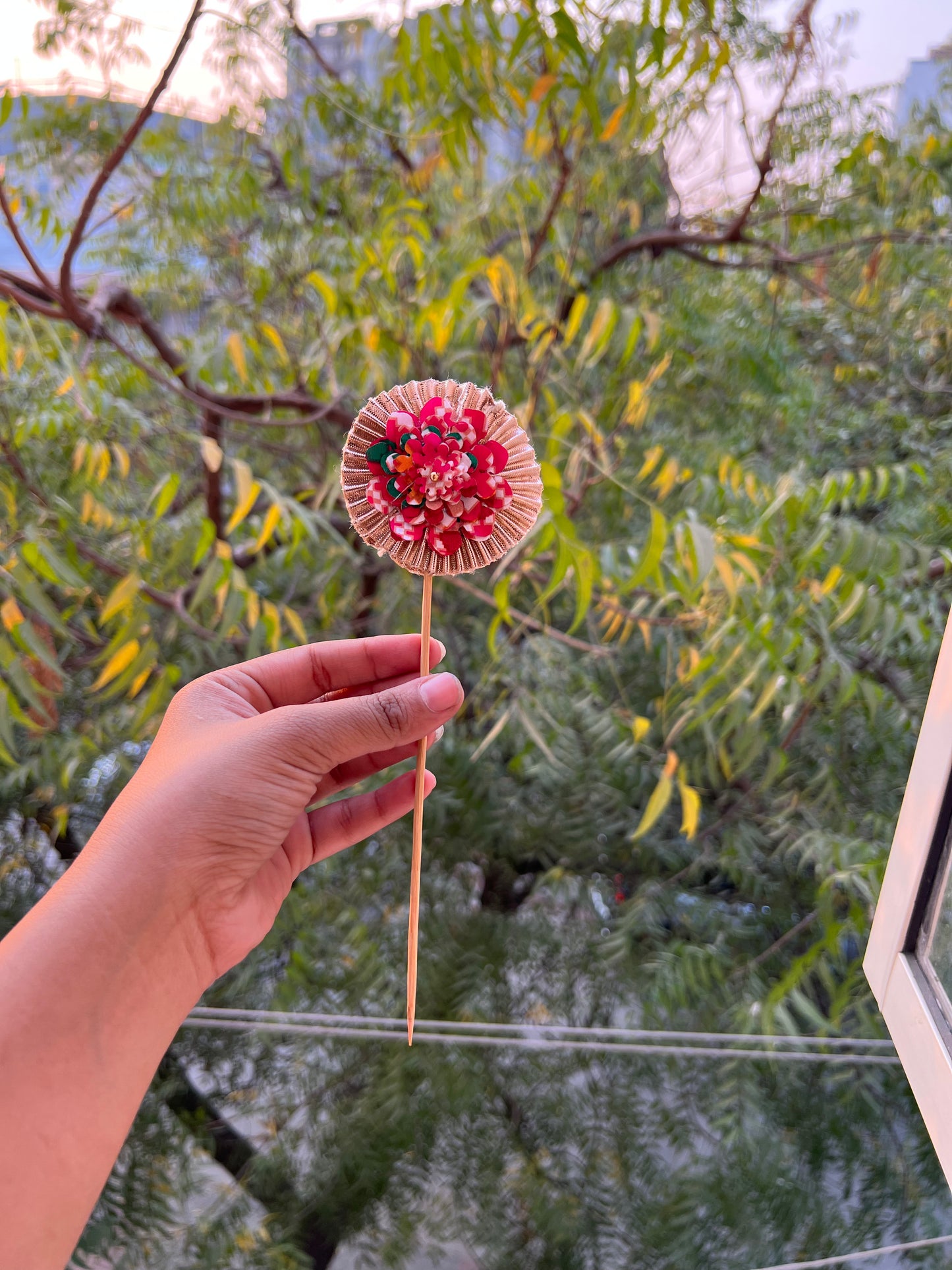 Pink Navratna Patola + Pastel Pistachio Inflorescence Divine Pichwai Trinket