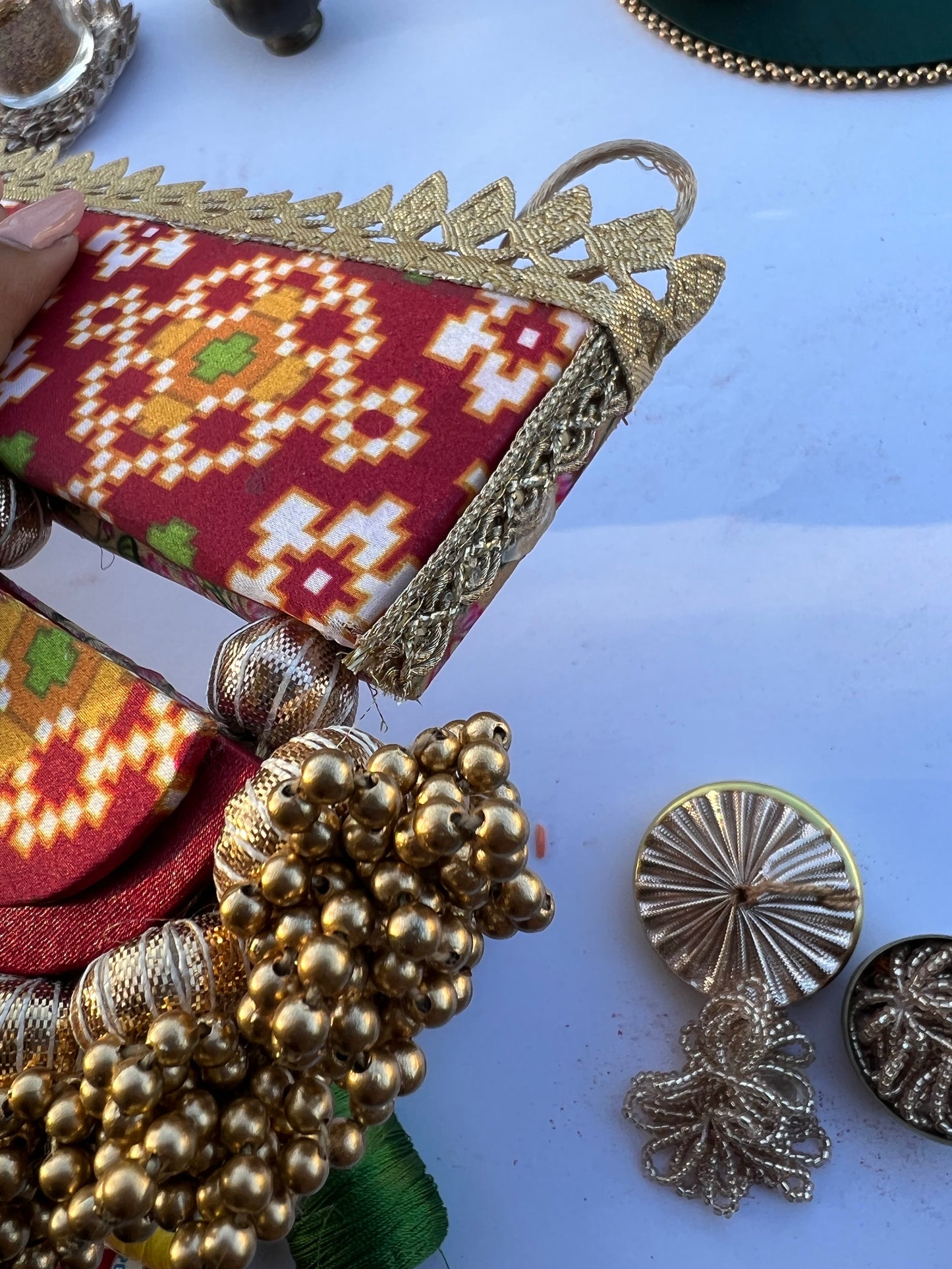 THE SLEEK: Maroon Navratna Patola and Inflorescence Divine Pichwai Classic Arc Toran