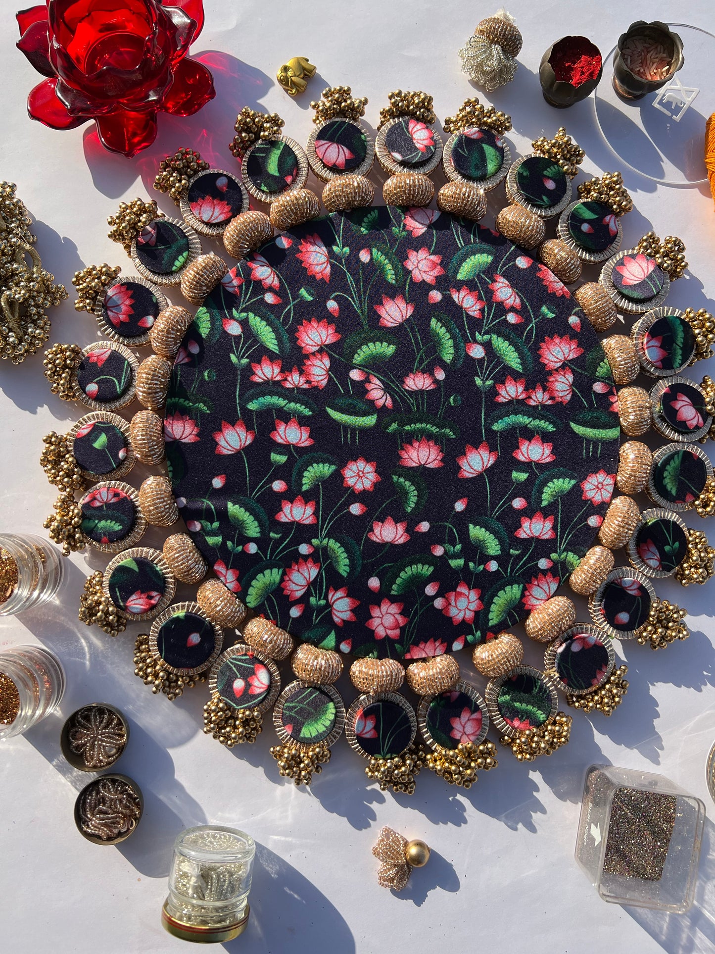 Inflorescences & Pink Colloquial Divine Pichwai Whole Emblem Glass Rhapsody Lumba Rangol