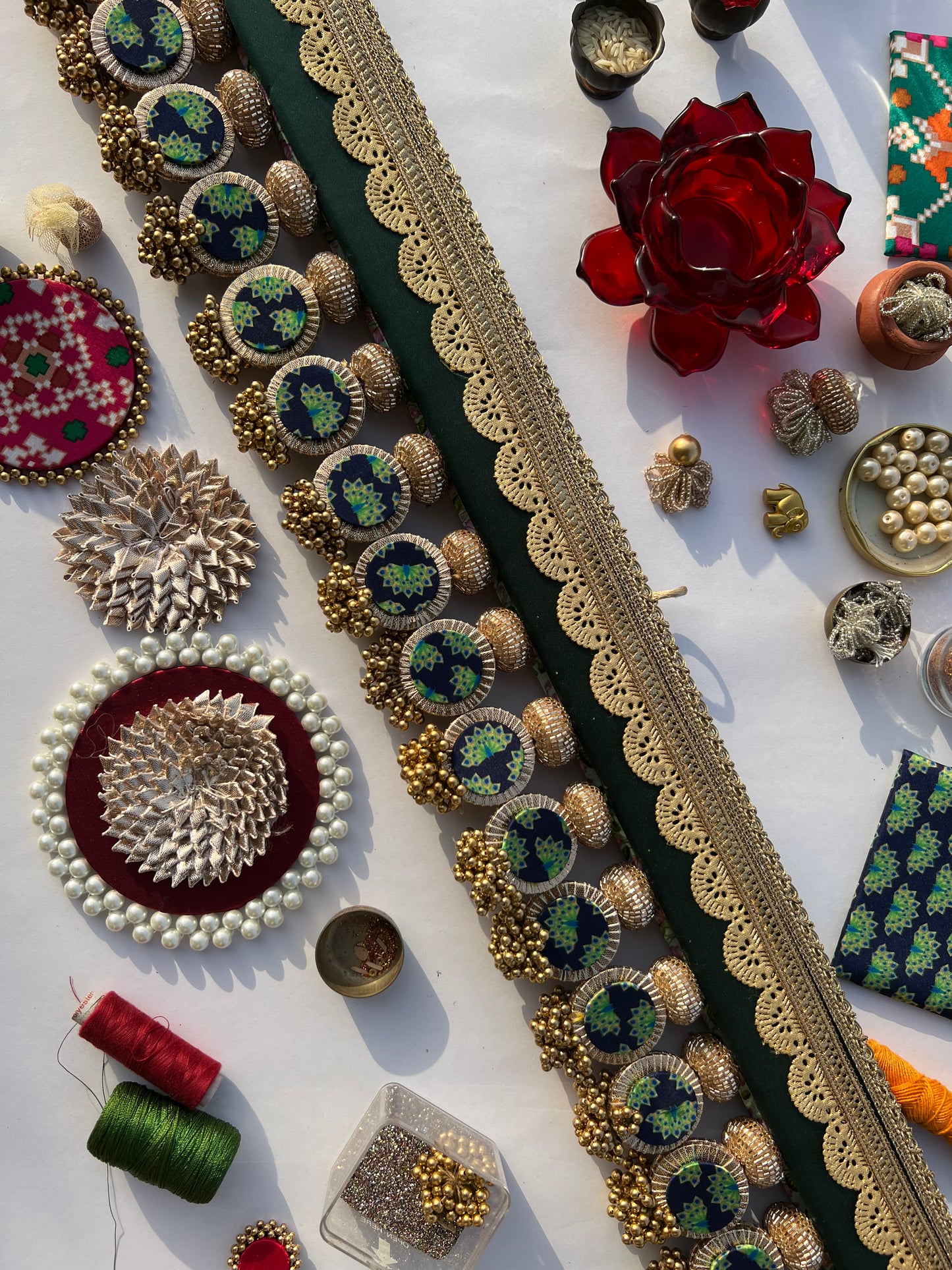 SLEEK: Green Solid Silk & Pastel Pistachio Inflorescence Divine Pichwai Signature Toran