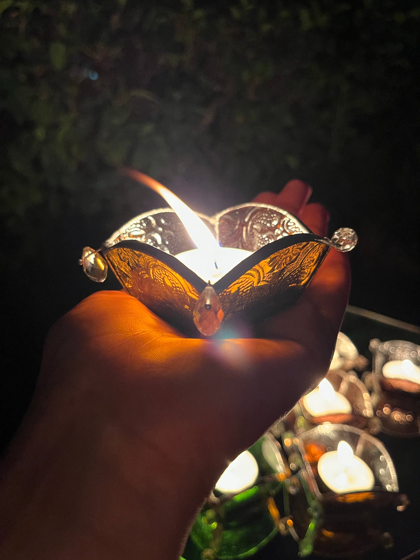 Muddy Mustard Textured Glass Diya