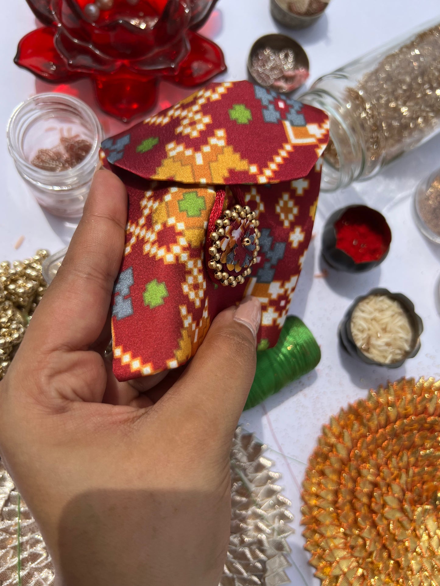 ADD ON: Maroon Navratna Patola Mini Pouch