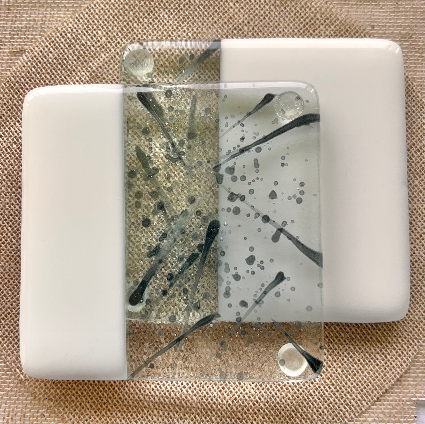 Even-steven Splash & Solid Milk White Fused-Glass Coasters