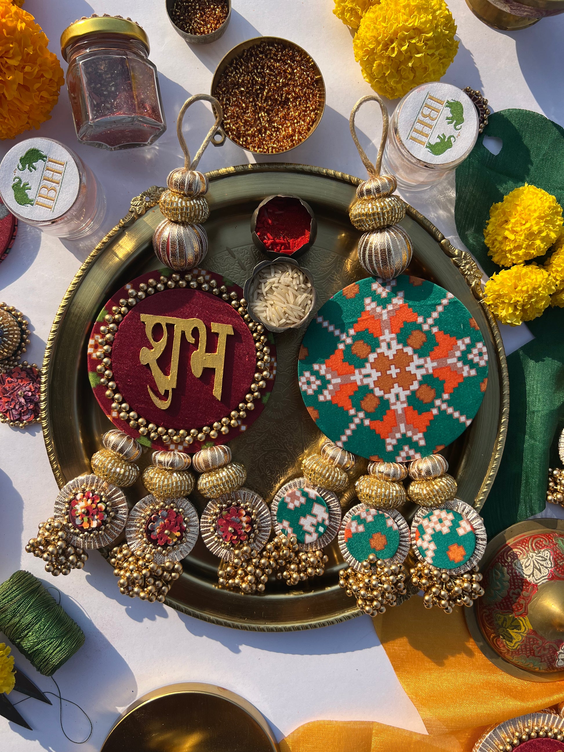 Copper Bead Embellishment Close-up – Shubh Labh Hanging