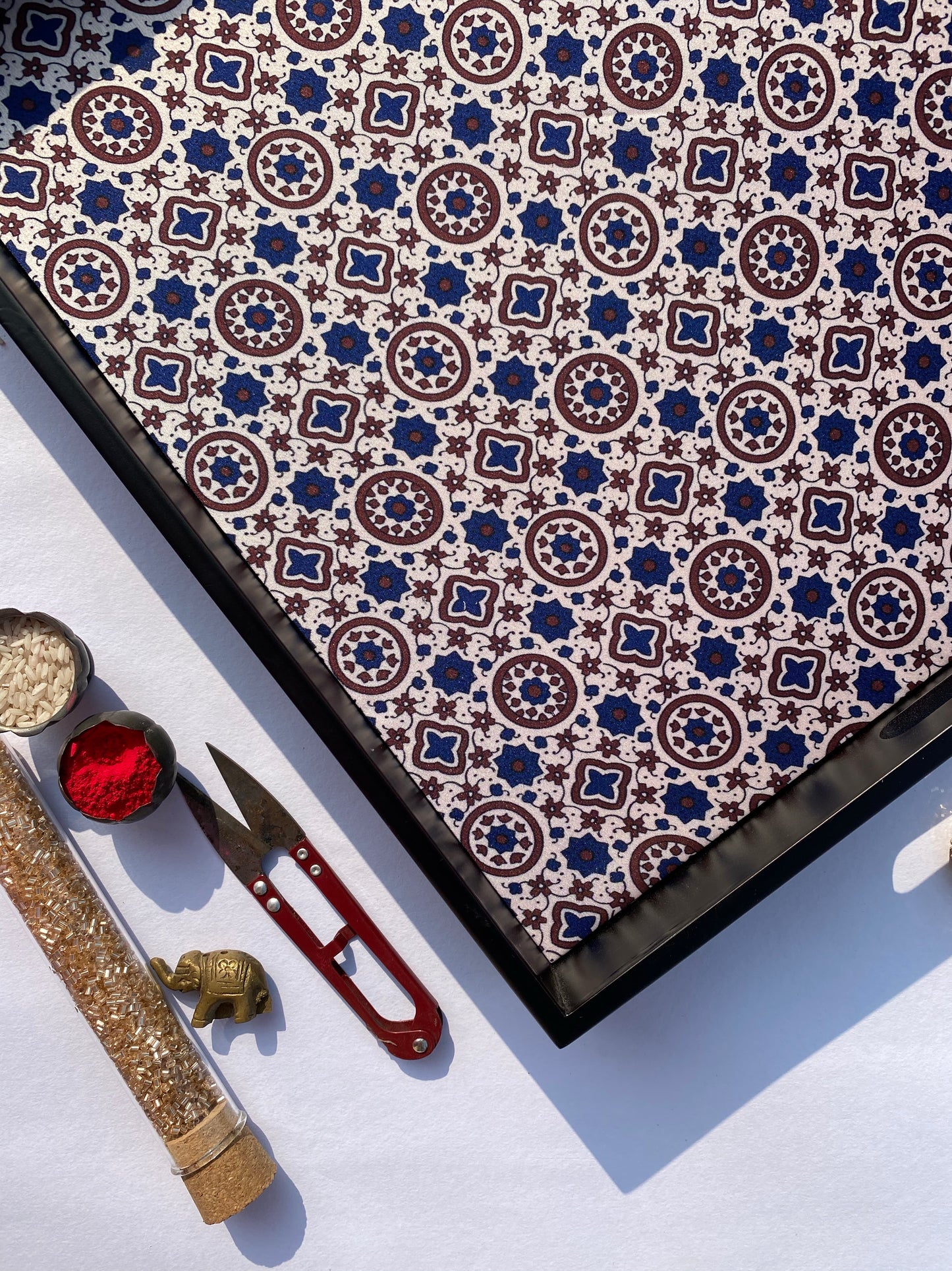 Royal Jaal Intense Ajrakh Square Multi-Purpose Tray