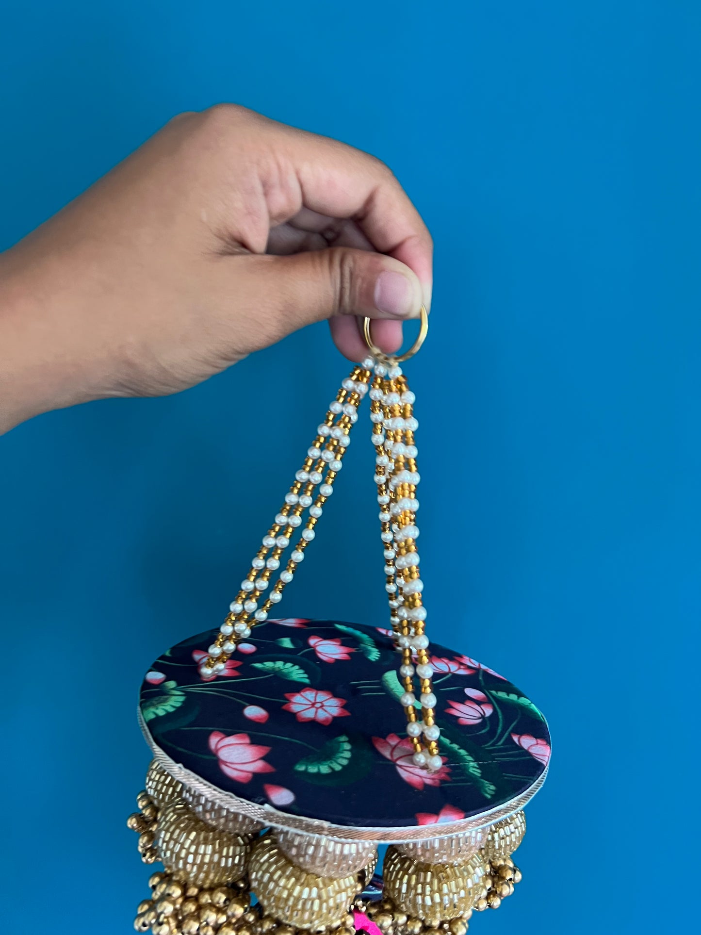 Pink Colloquial Divine Pichwai Om Pearl Hanging