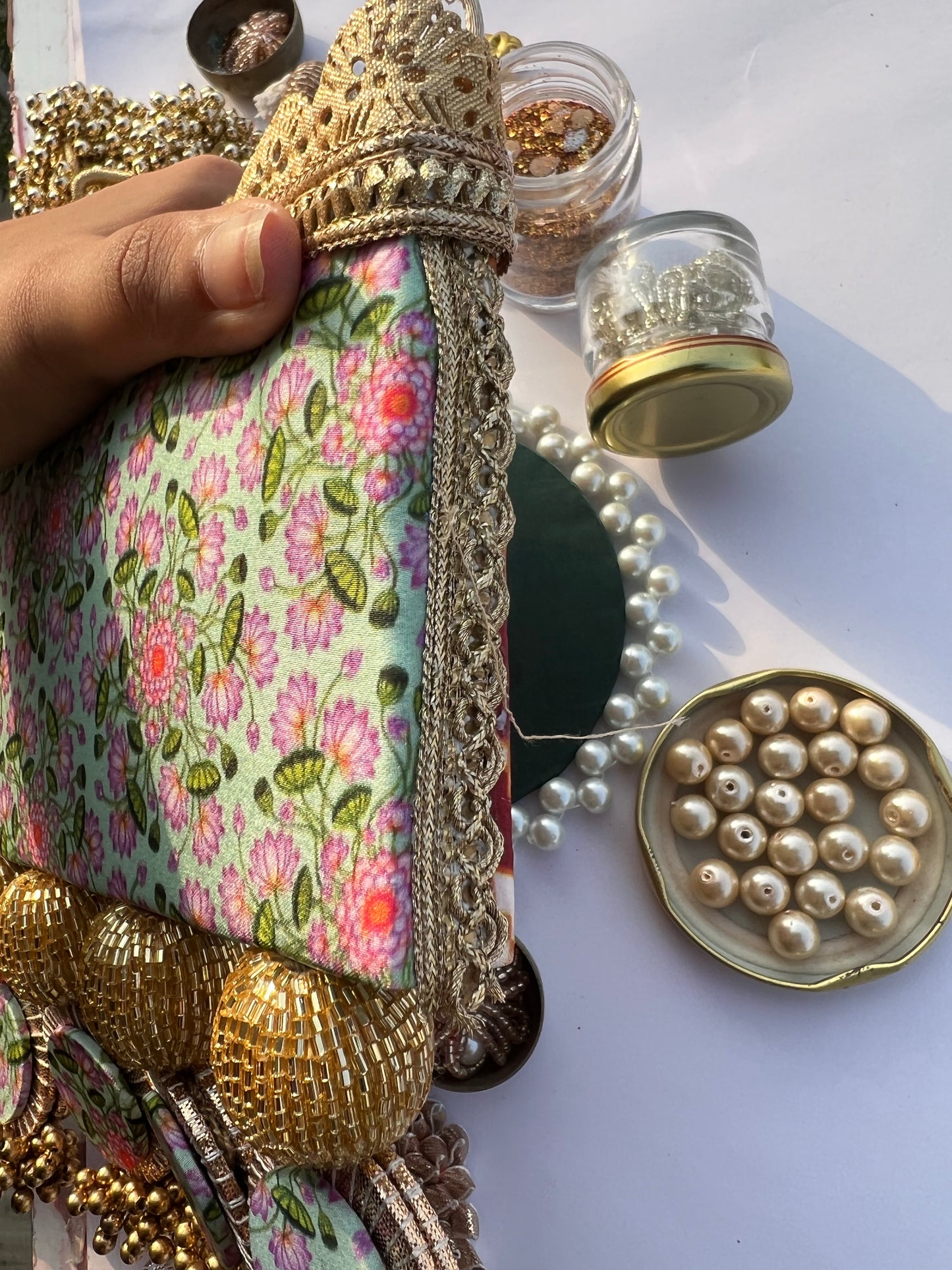 Maroon Navratna Patola & Pastel Pistachio Inflorescence Divine Pichwai Two Way Toran