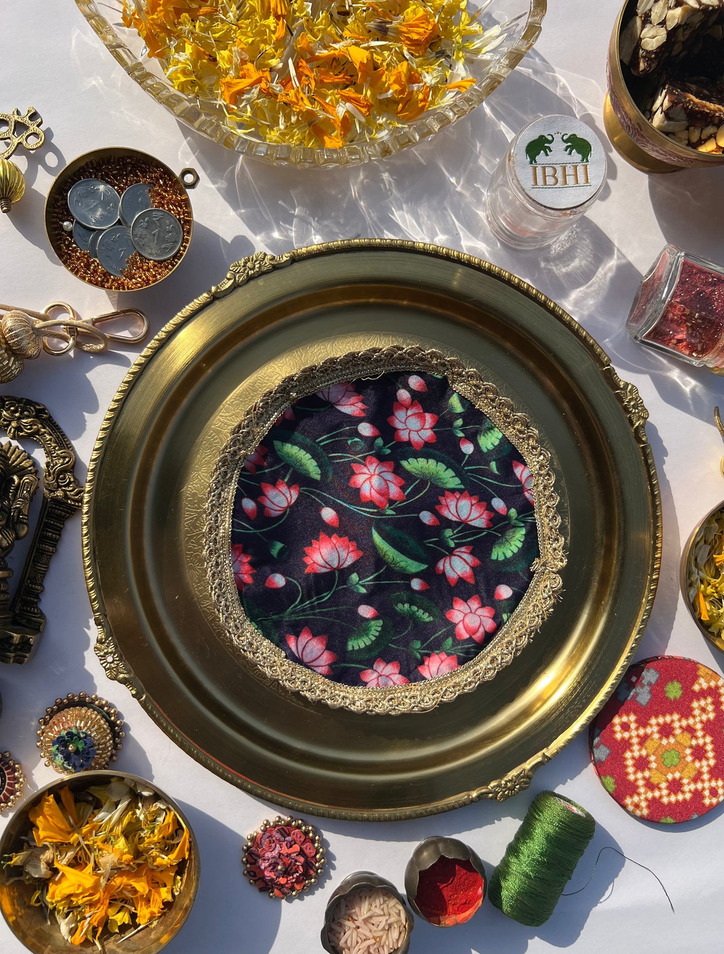 Fabric Coaster Rosie Rani Bandhej + Pink Colloquial Divine Pichwai