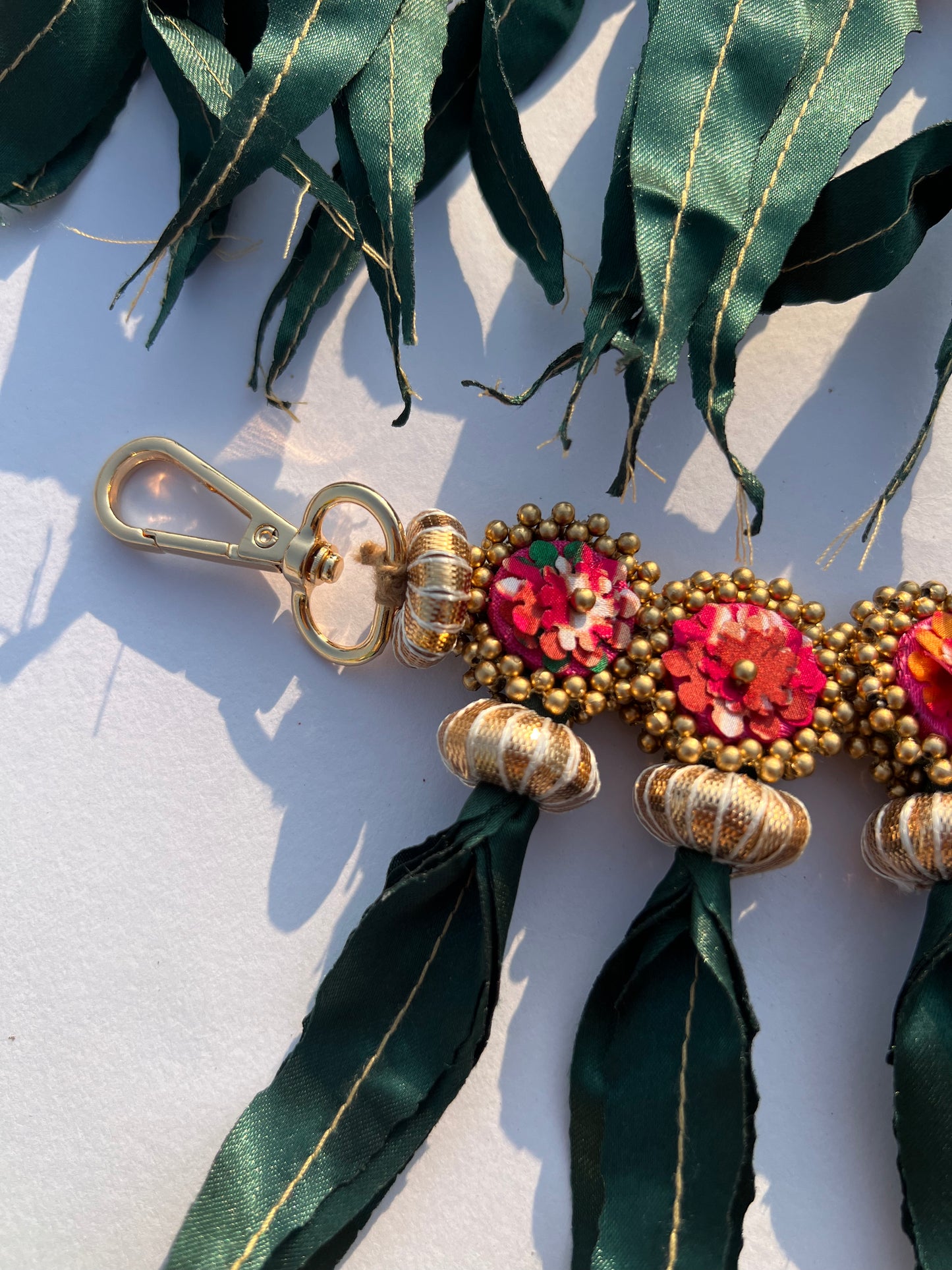 Beaded Mini Asopalav Tradition X Pink Navratna Patola & Pastel Pistachio Inflorescence Divine Pichwai Toran (FLEXIBLE)