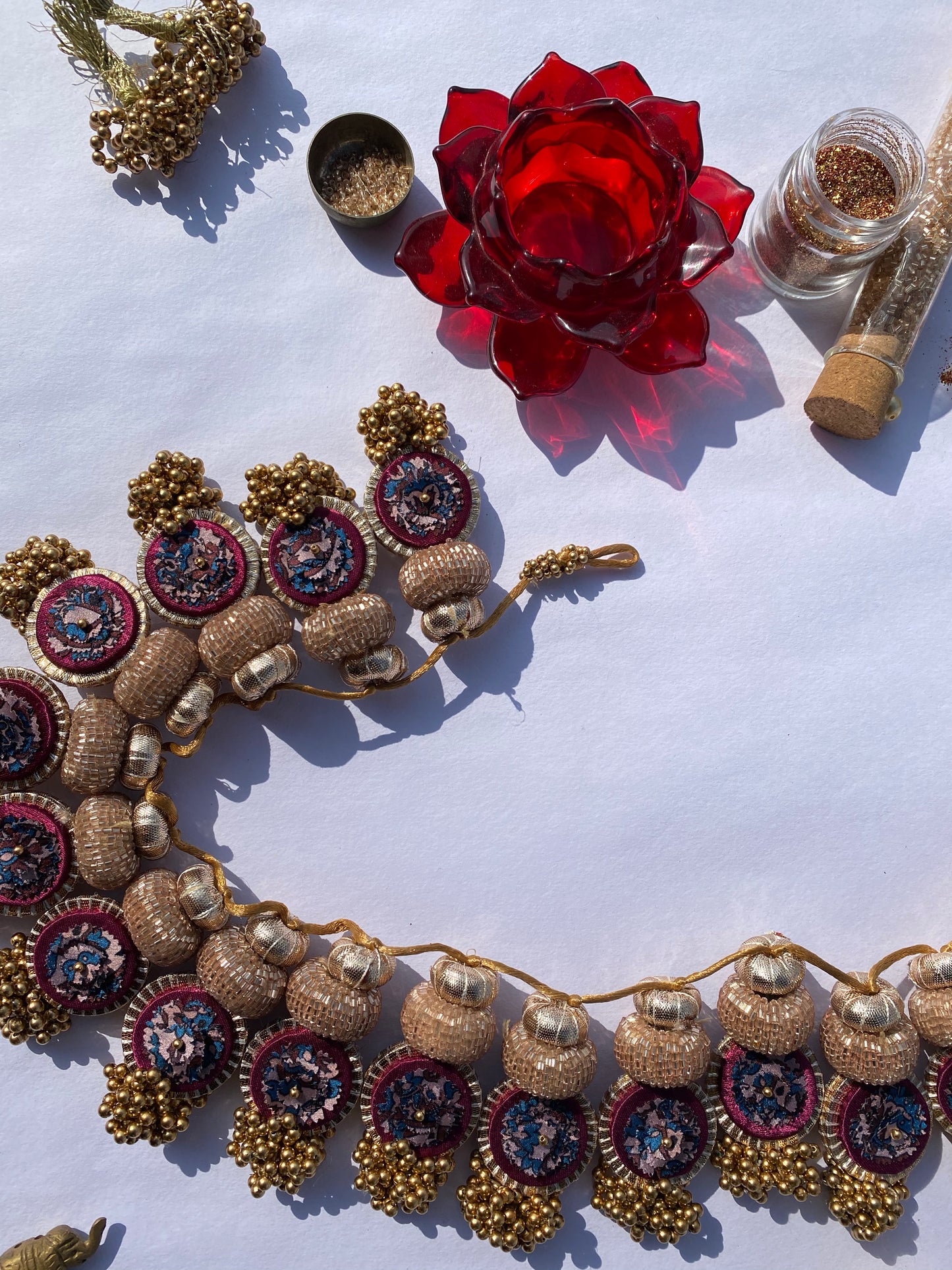 Pichwai andUpended Confluence Intense Ajrakh Daisy X Rose Gold Glass Rhapsody