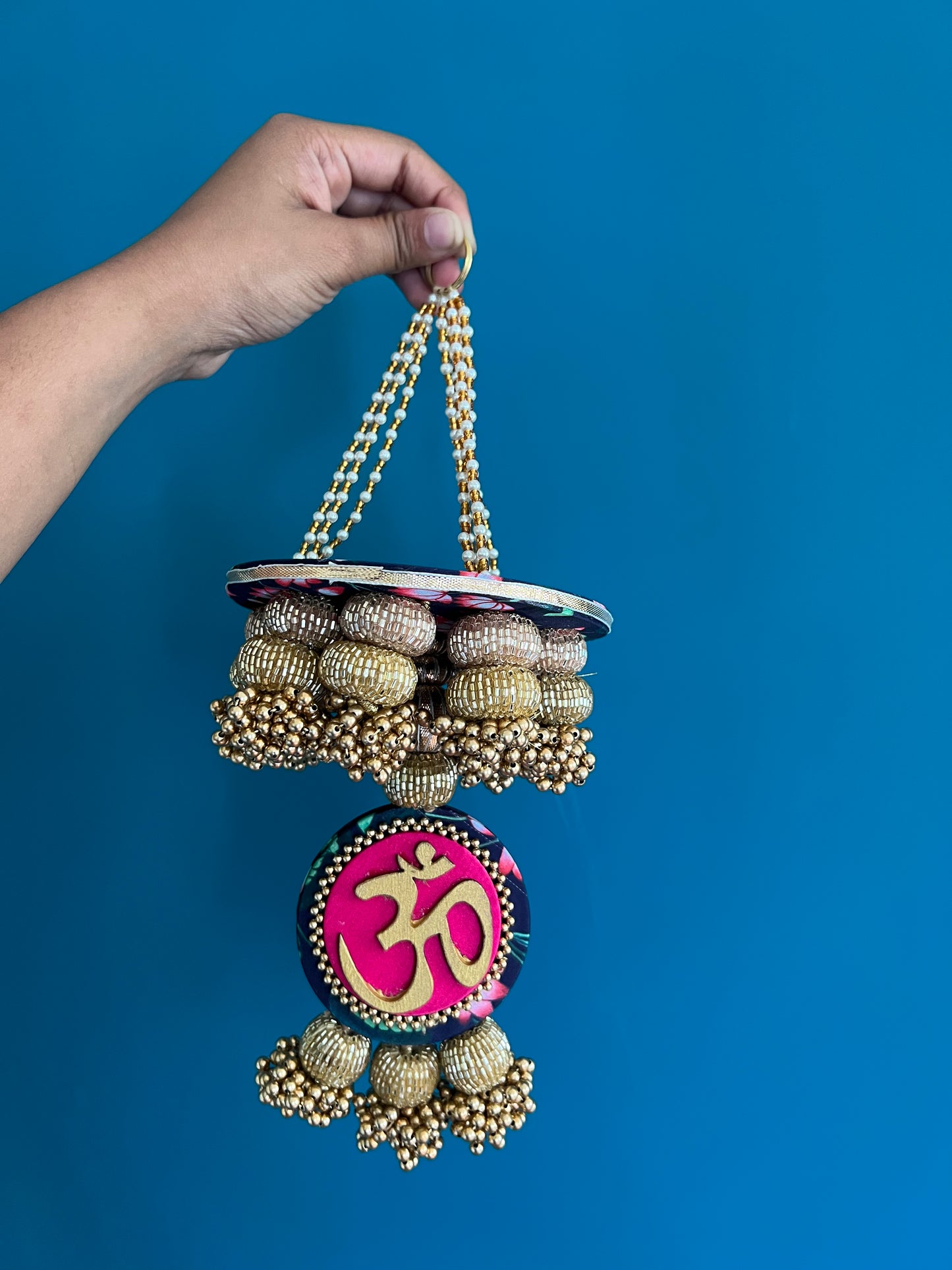 Pink Colloquial Divine Pichwai Om Pearl Hanging