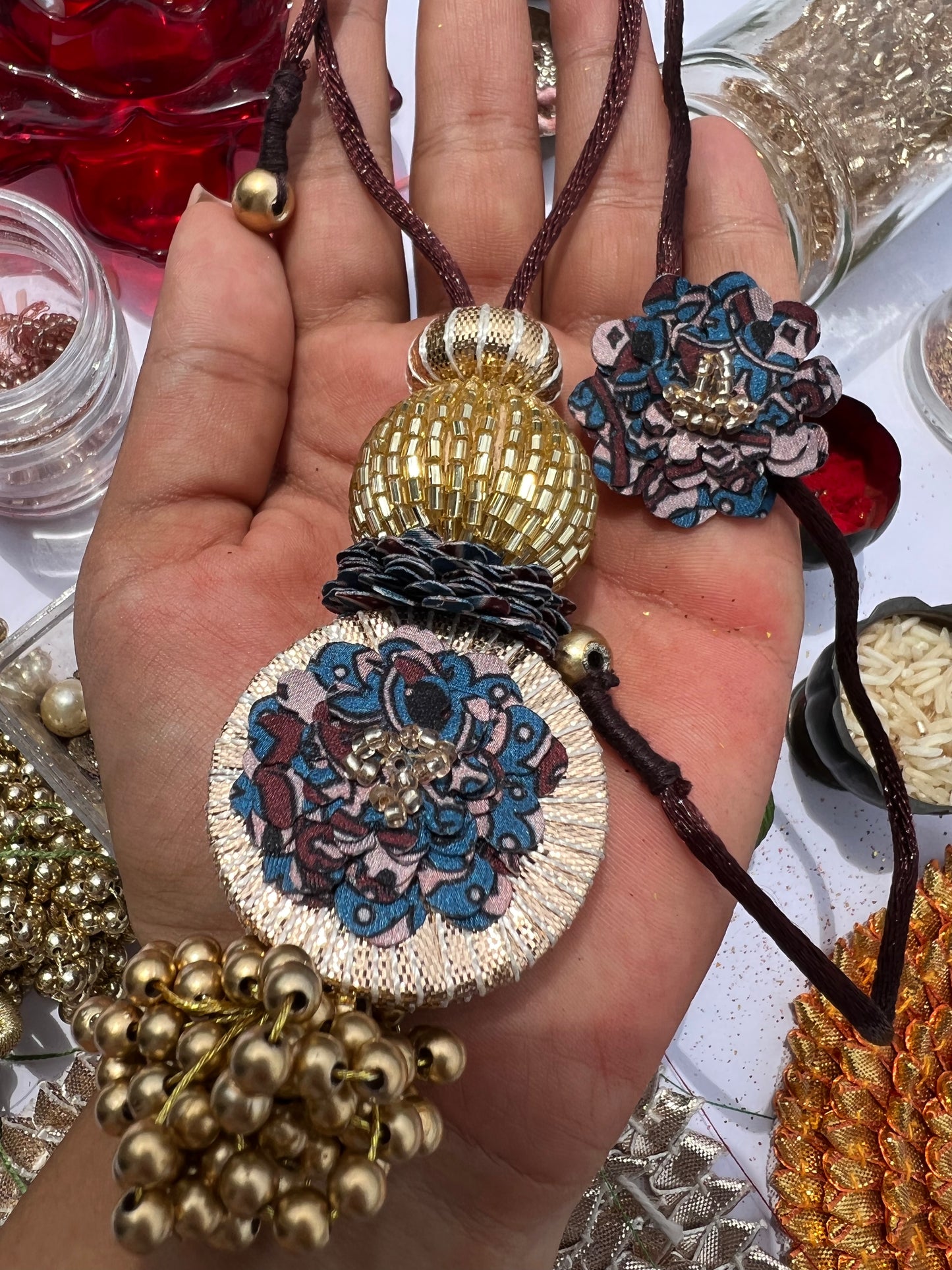 Wine & Brown NO BACK-SIDE Couple Rakhi Set