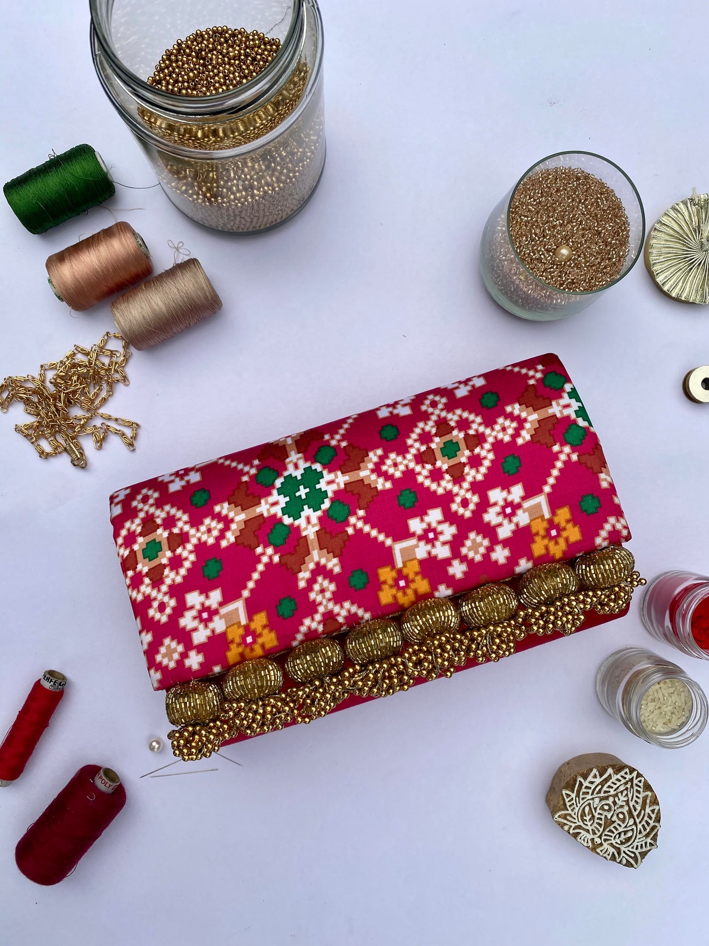 Set of 3 Micro Beaded Clutch X Solid Complimenting Silk
