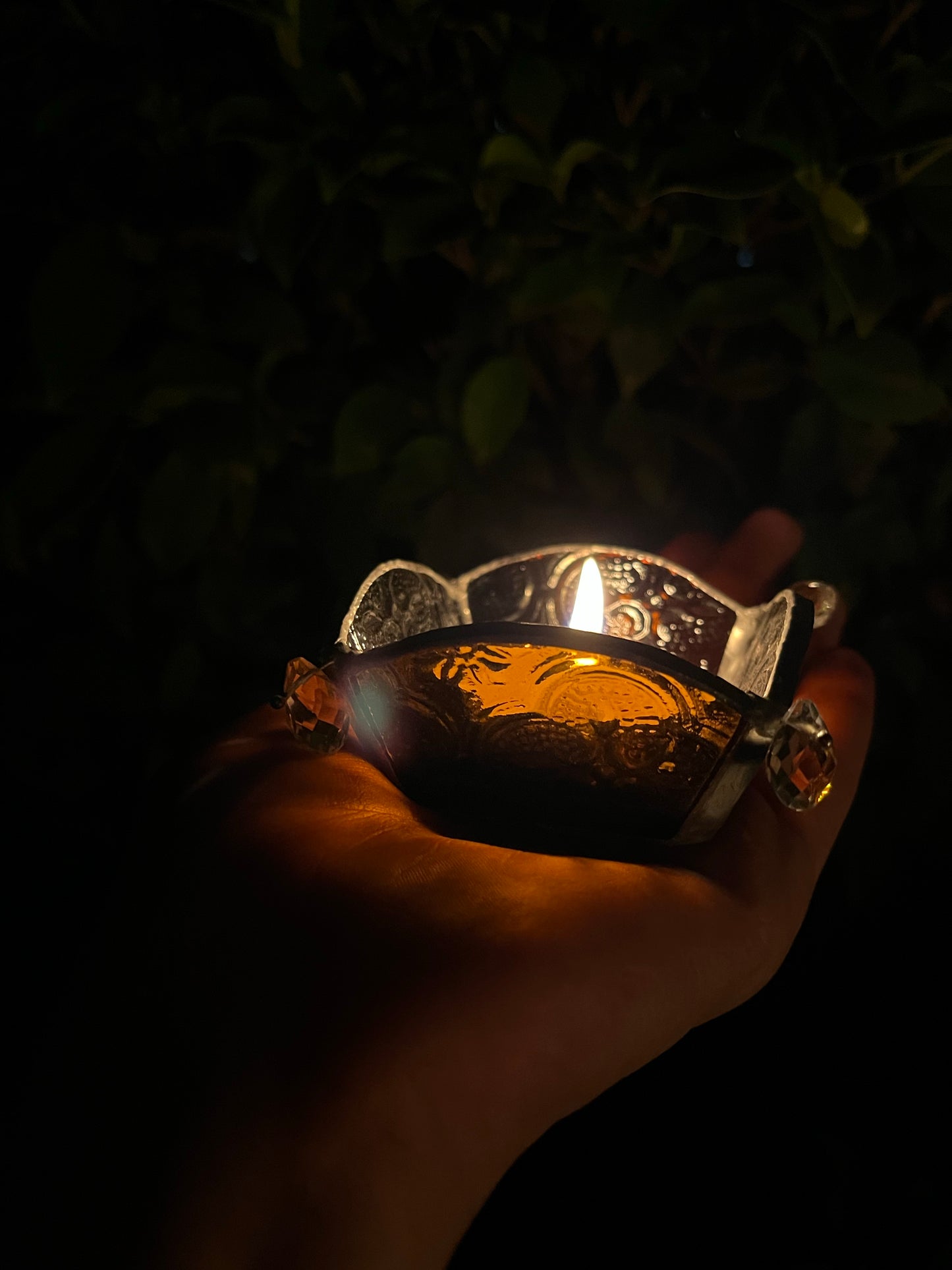 Muddy Mustard Textured Glass Diya