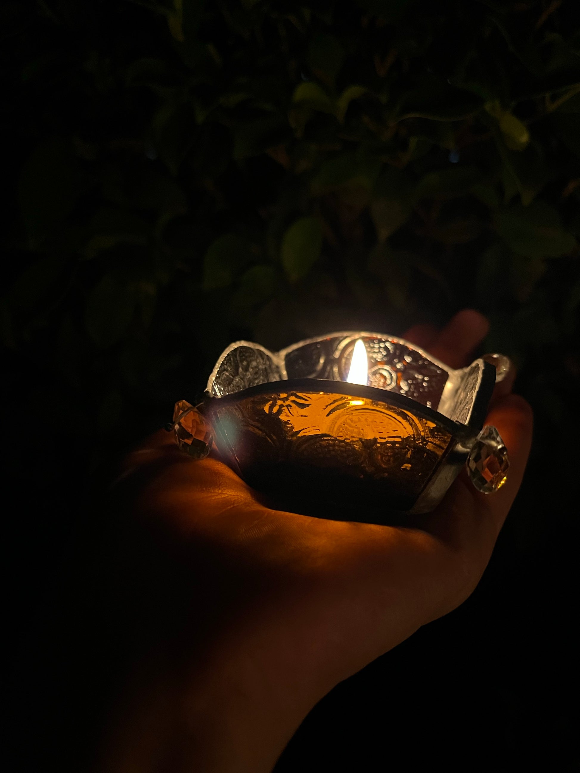 Muddy Mustard Textured Glass Diya
