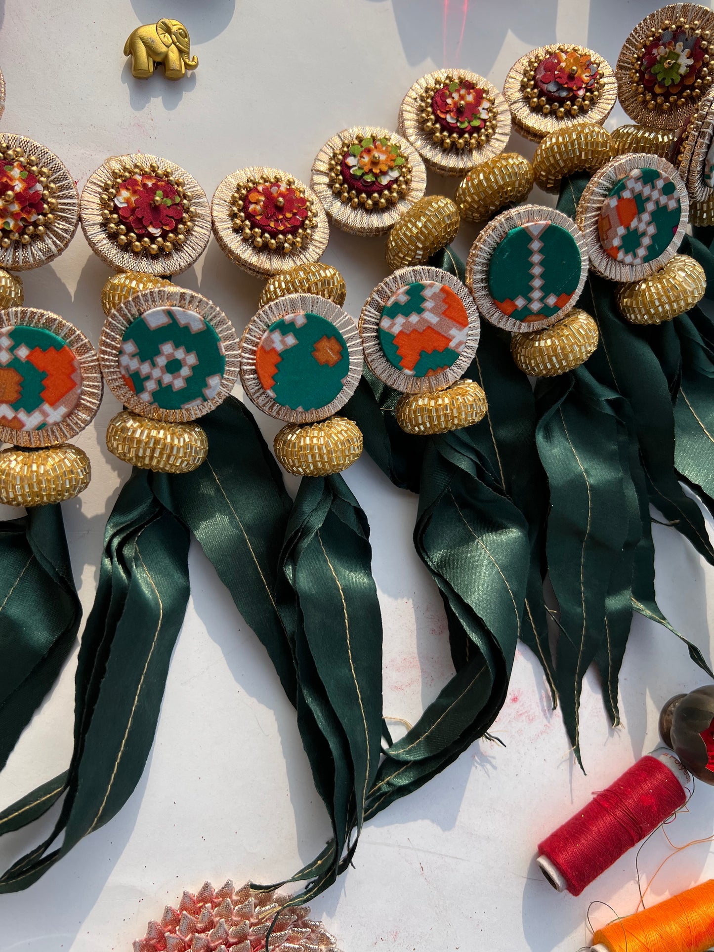 TWO WAY: Enchanted Maroon & Bottle Green Navratna Patola Asopalav Toran (FLEXIBLE)