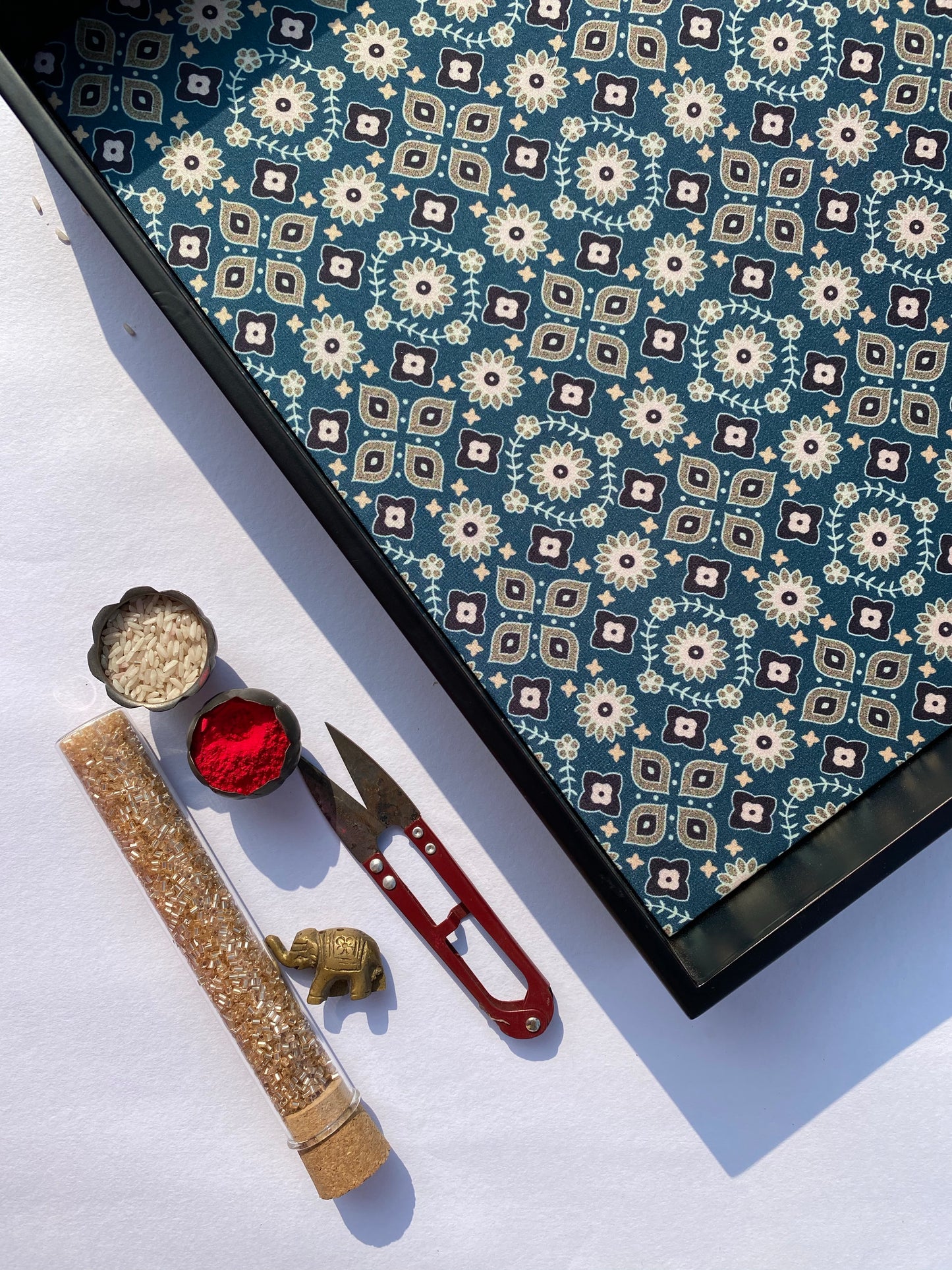 The Bottle Green Sylvan Intense Ajrakh Square Multi-Purpose Tray