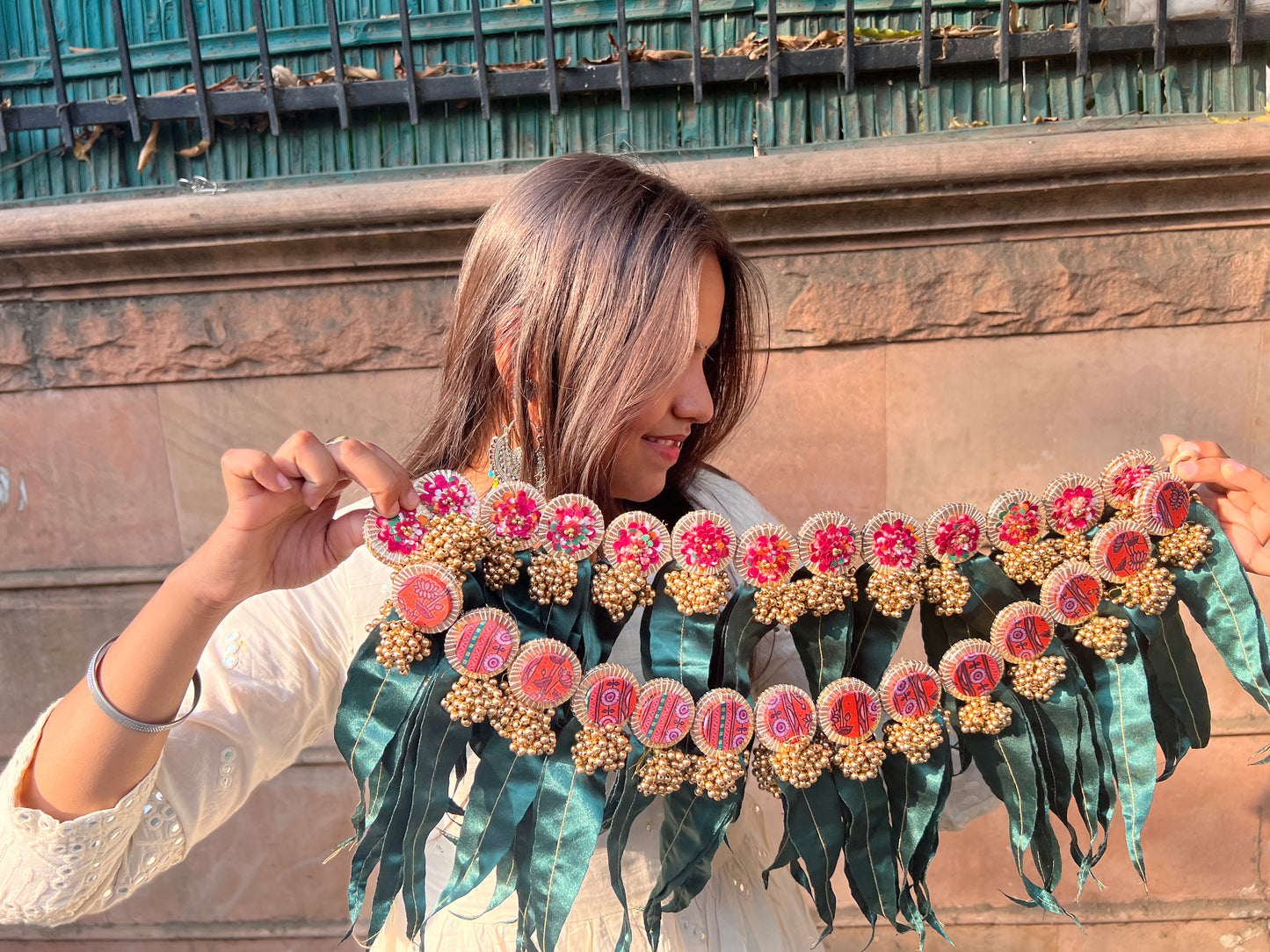 Beaded Bunch Asopalav Tradition X Pink & Vermillion Lumba Toran: Two way (FLEXIBLE)