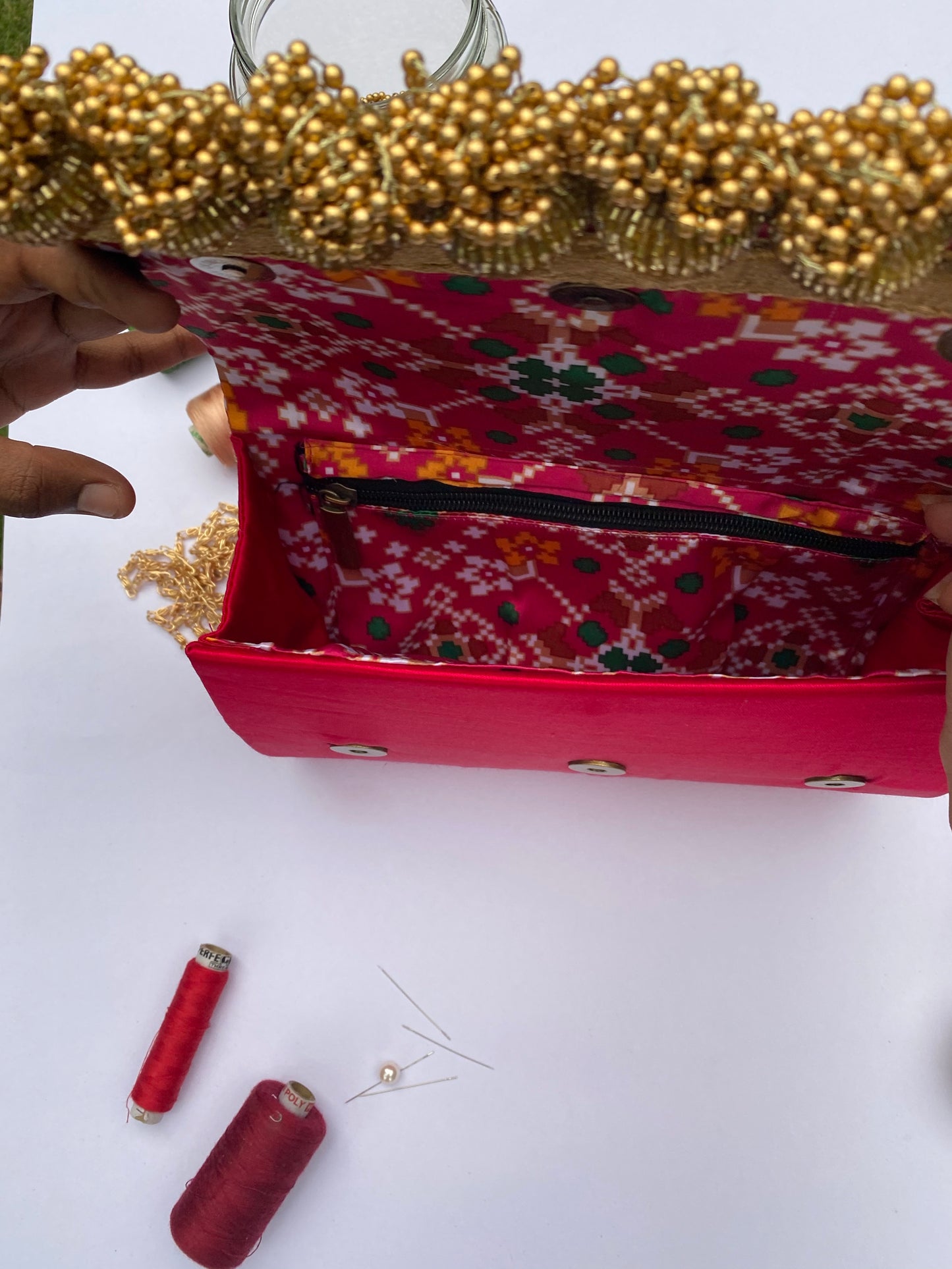 Set of 3 Micro Beaded Clutch X Solid Complimenting Silk