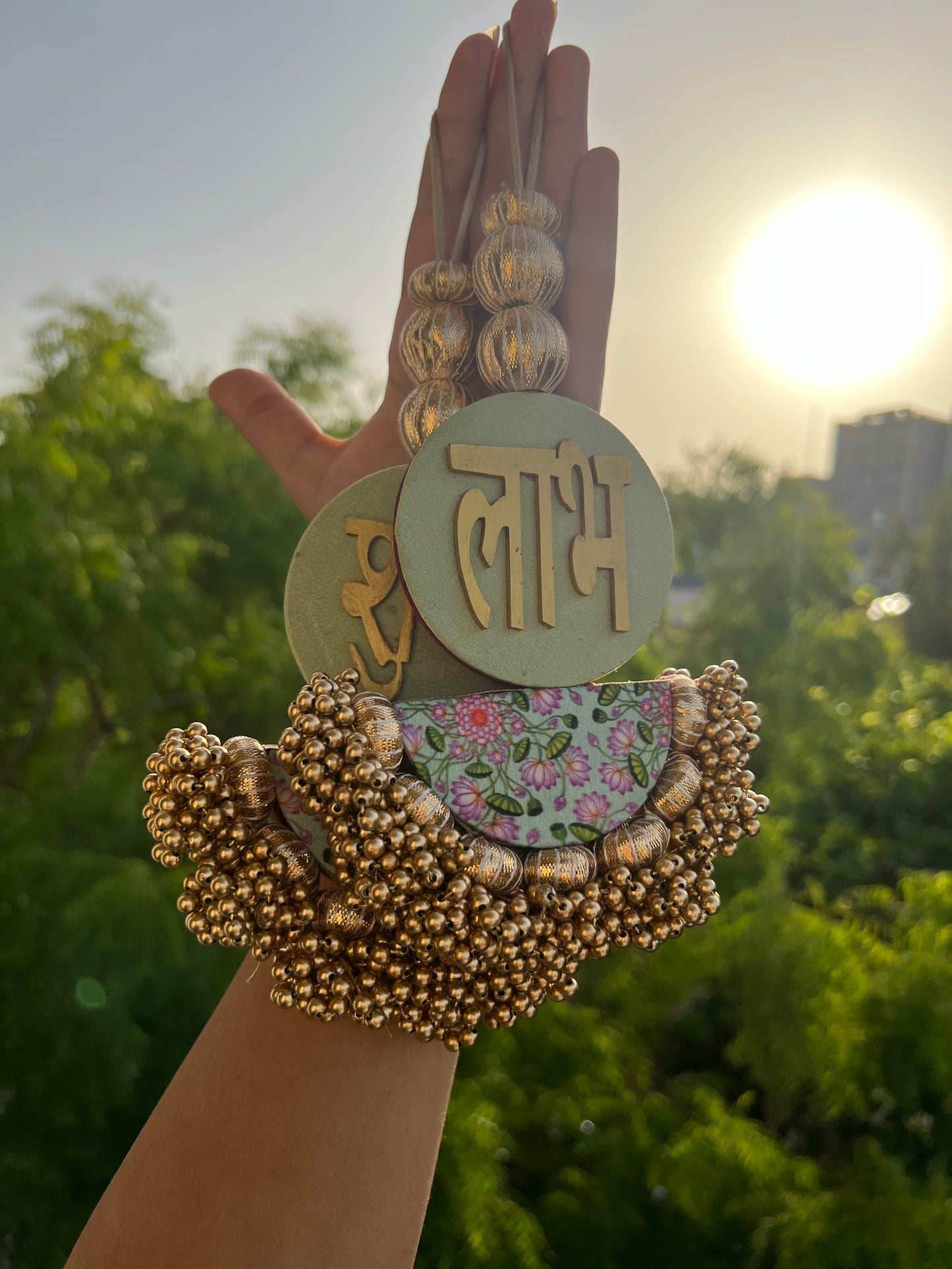 Arc Shubh Labh: Pastel Pistachio & Maroon Navratna Patola