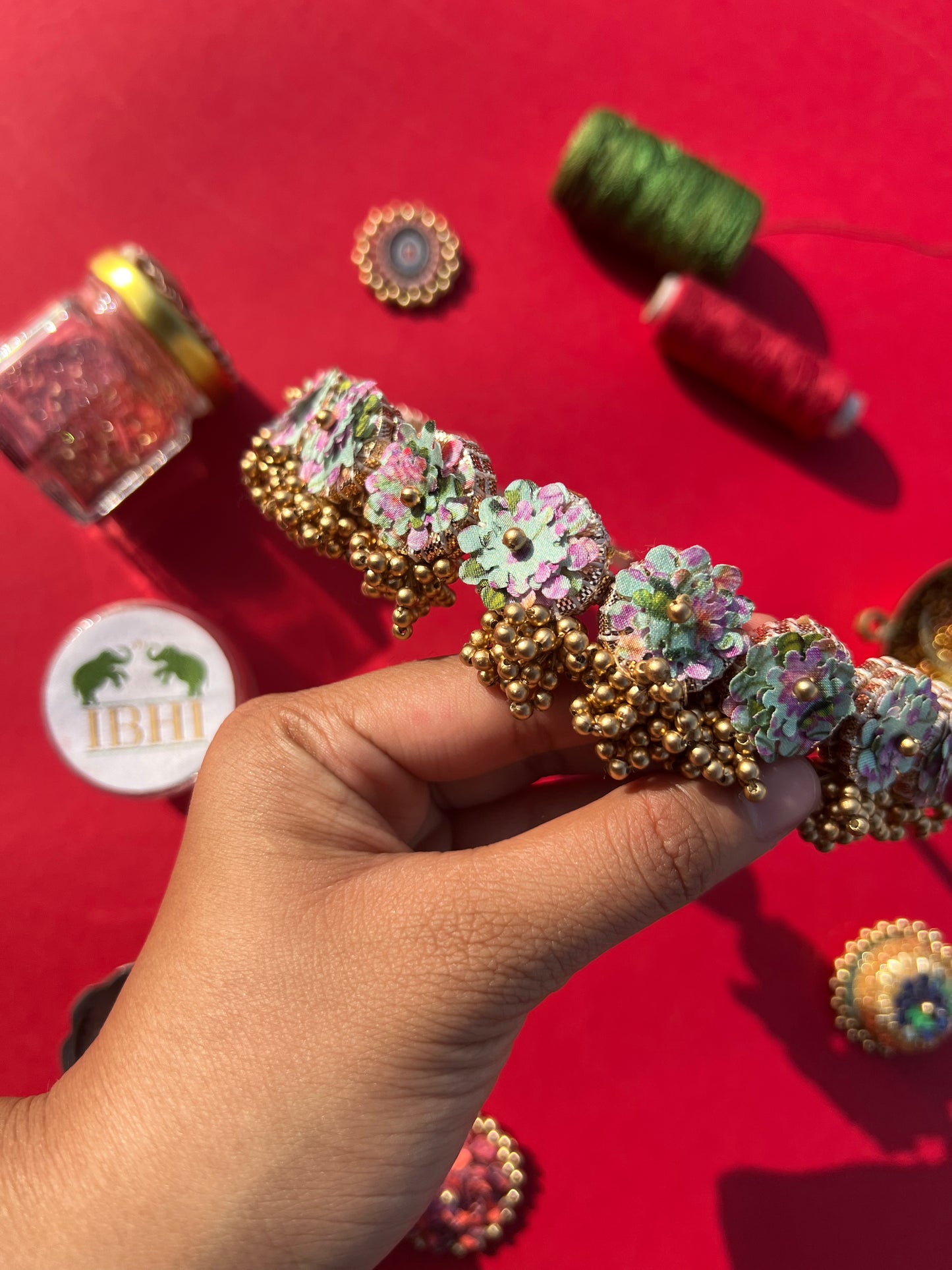 Enchanted Pastel Pistachio Infloresence Divine Pichwai Mini Lumba Hair band