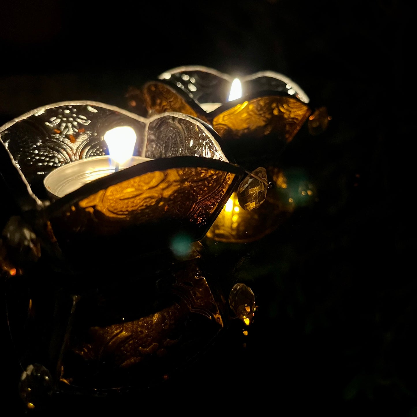 Muddy Mustard Textured Glass Diya