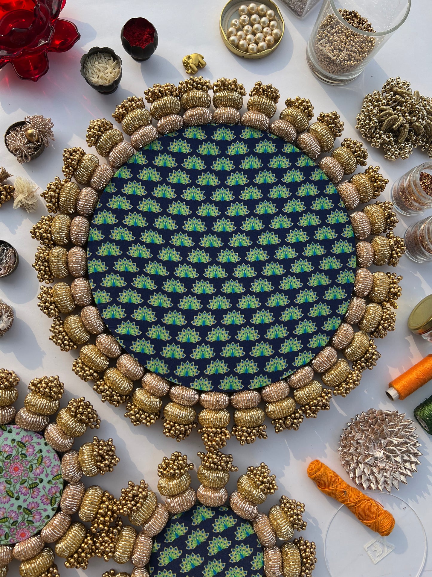 Chaandbali Pastel Pistachio Pichwai and Flare MORBANI THANGAT KARE Rangoli + Diya Pallets