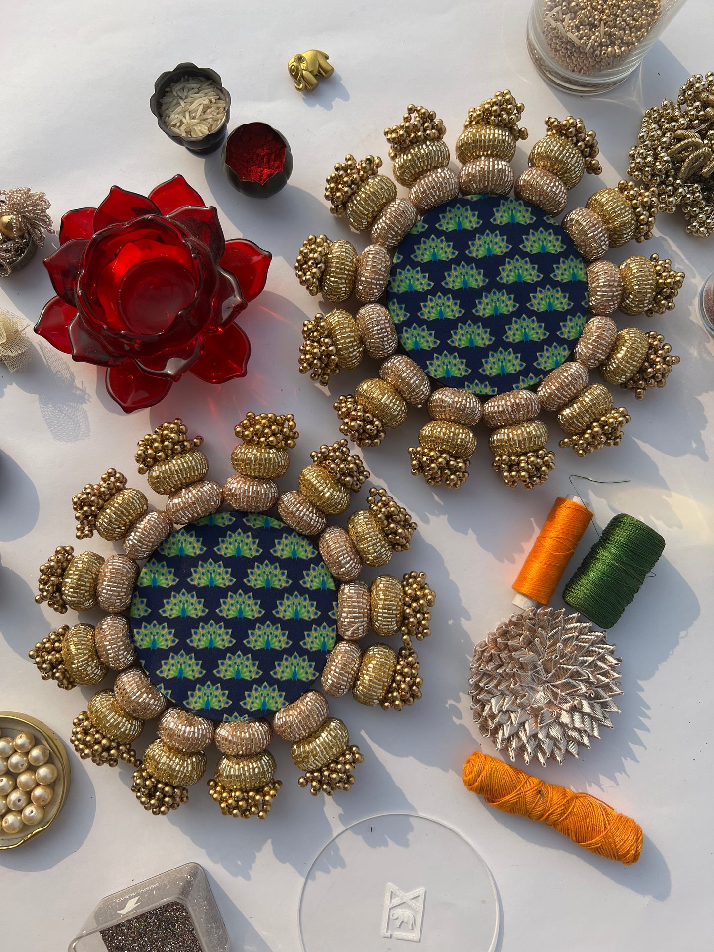 Chaandbali Pastel Pistachio Pichwai and Flare MORBANI THANGAT KARE Rangoli + Diya Pallets