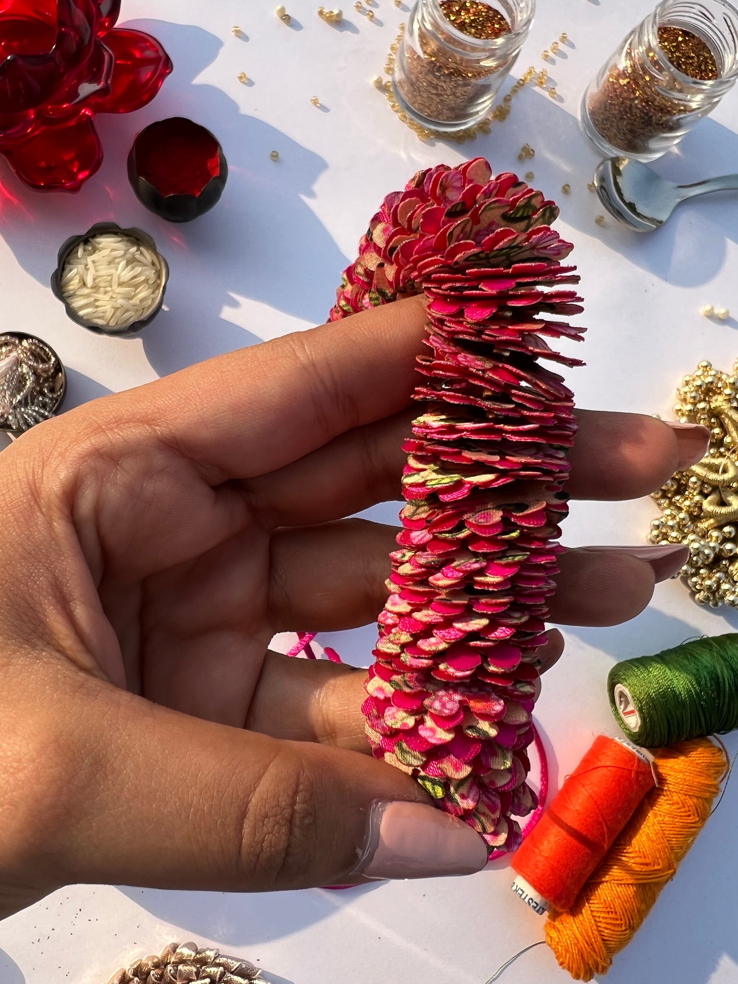 Pichwai & Solid Pink Gajra- FLOWER GARLAND FOR HAIR
