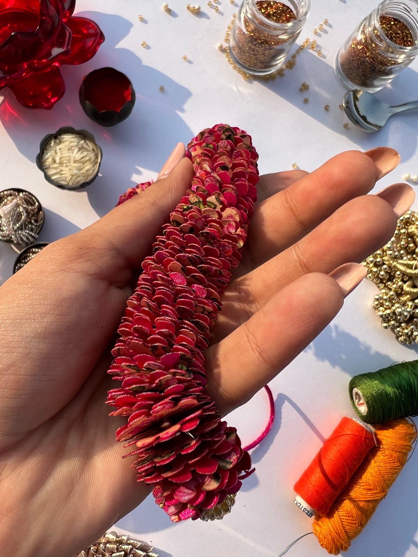 Pichwai & Solid Pink Gajra- FLOWER GARLAND FOR HAIR