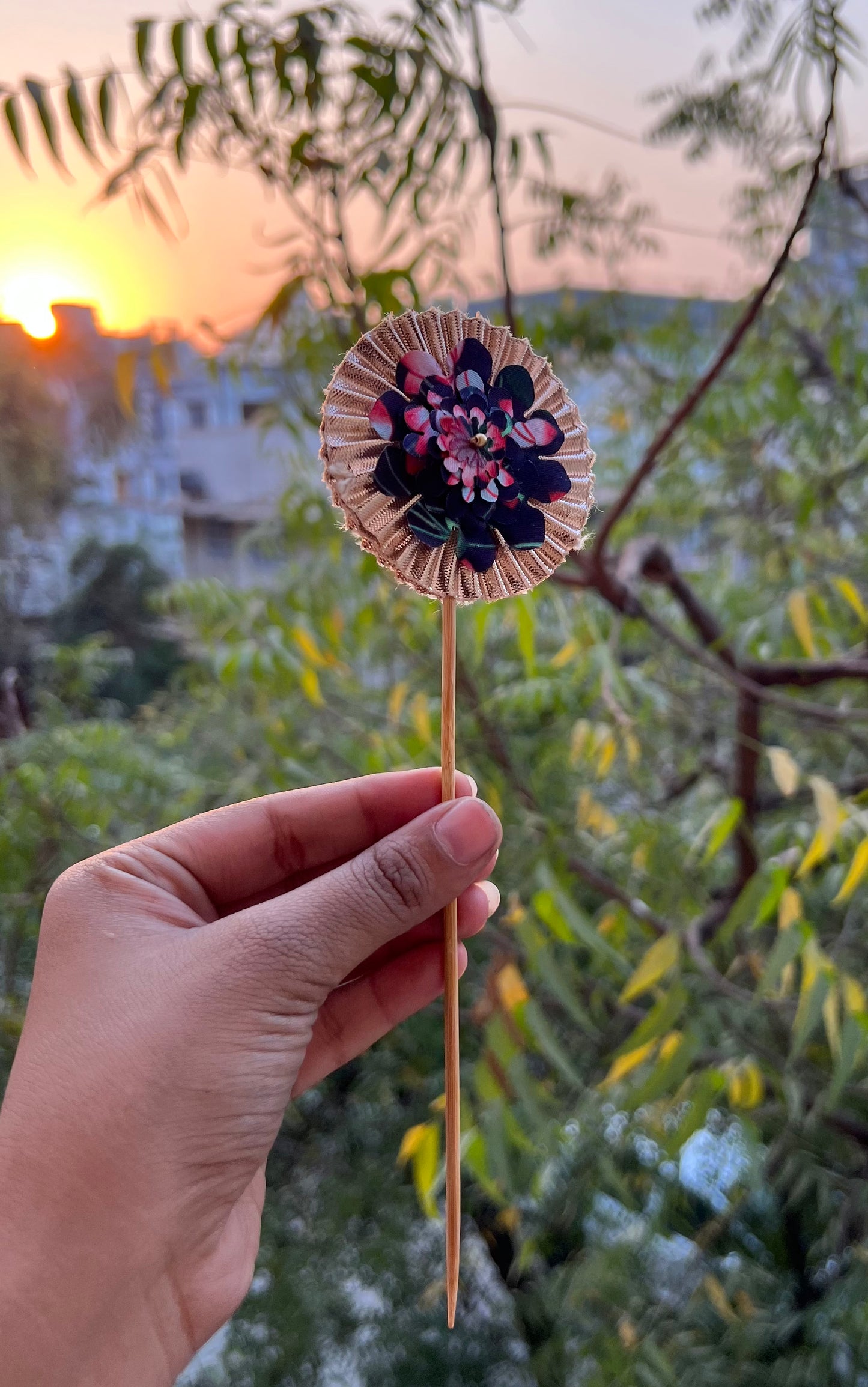 Pink Colloquial Divine Pichwai + Golden Yellow Navratna Patola Trinket
