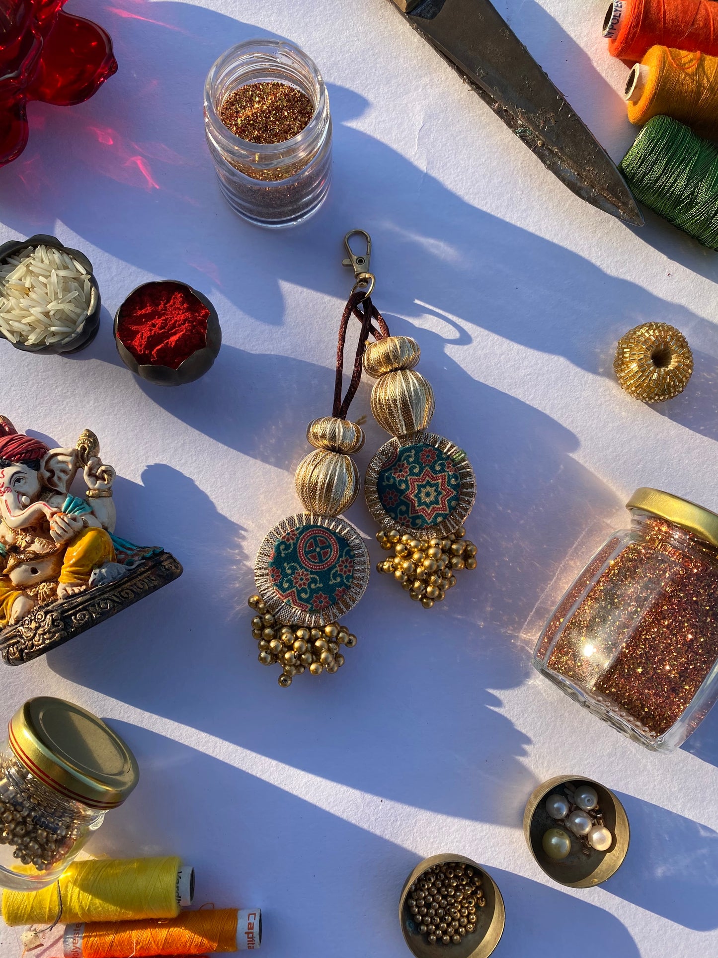 Achromatic Intense Ajrakh Gota Charms/key chain