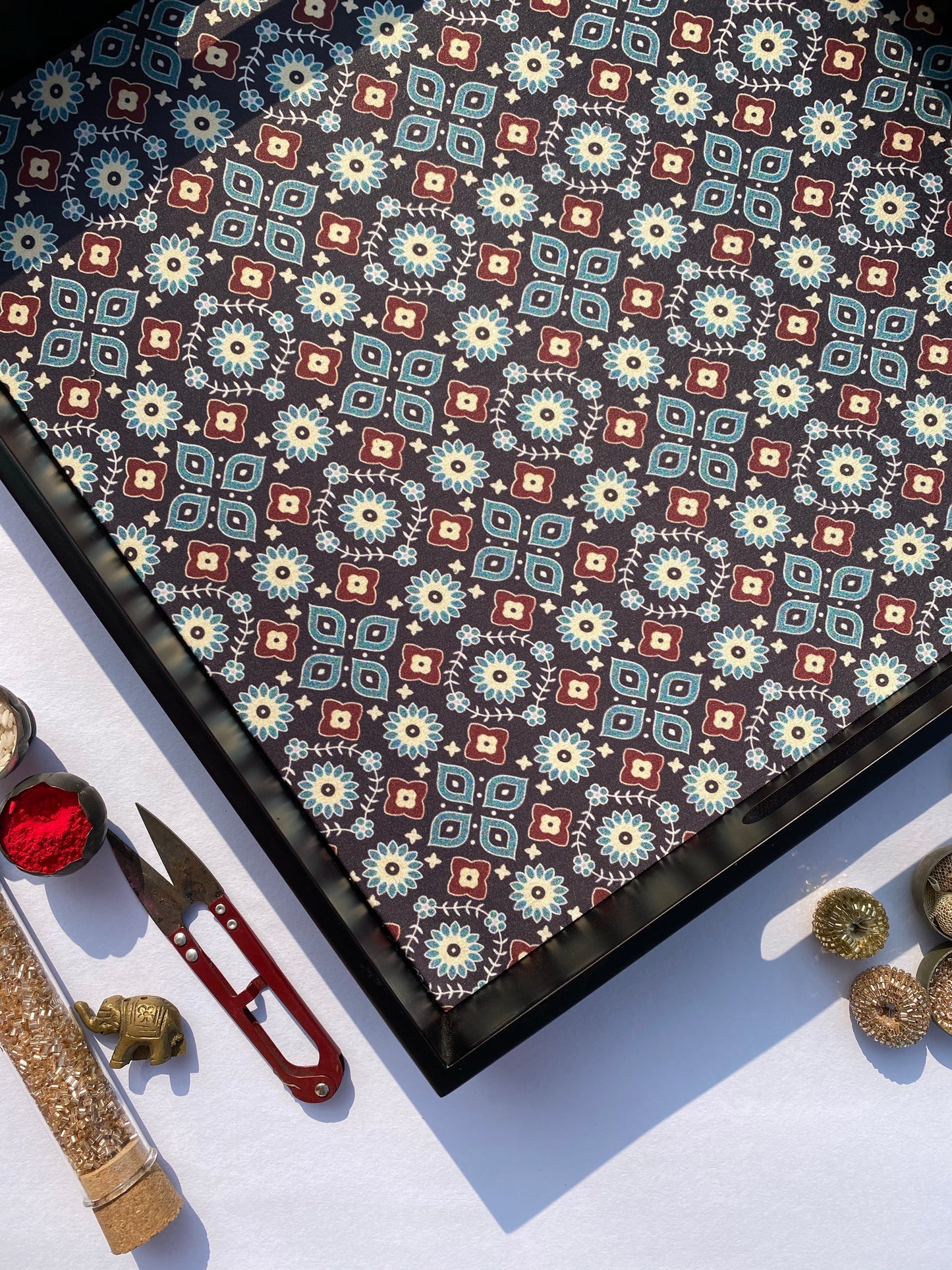 The Black Sylvan Intense Ajrakh Square Multi-Purpose Tray
