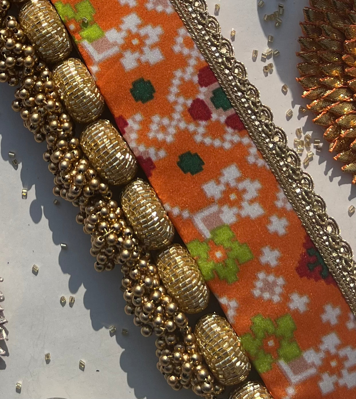 Frozen Orange Patola + OG Inflorescence Divine Pichwai Single Bead Toran (Solid)