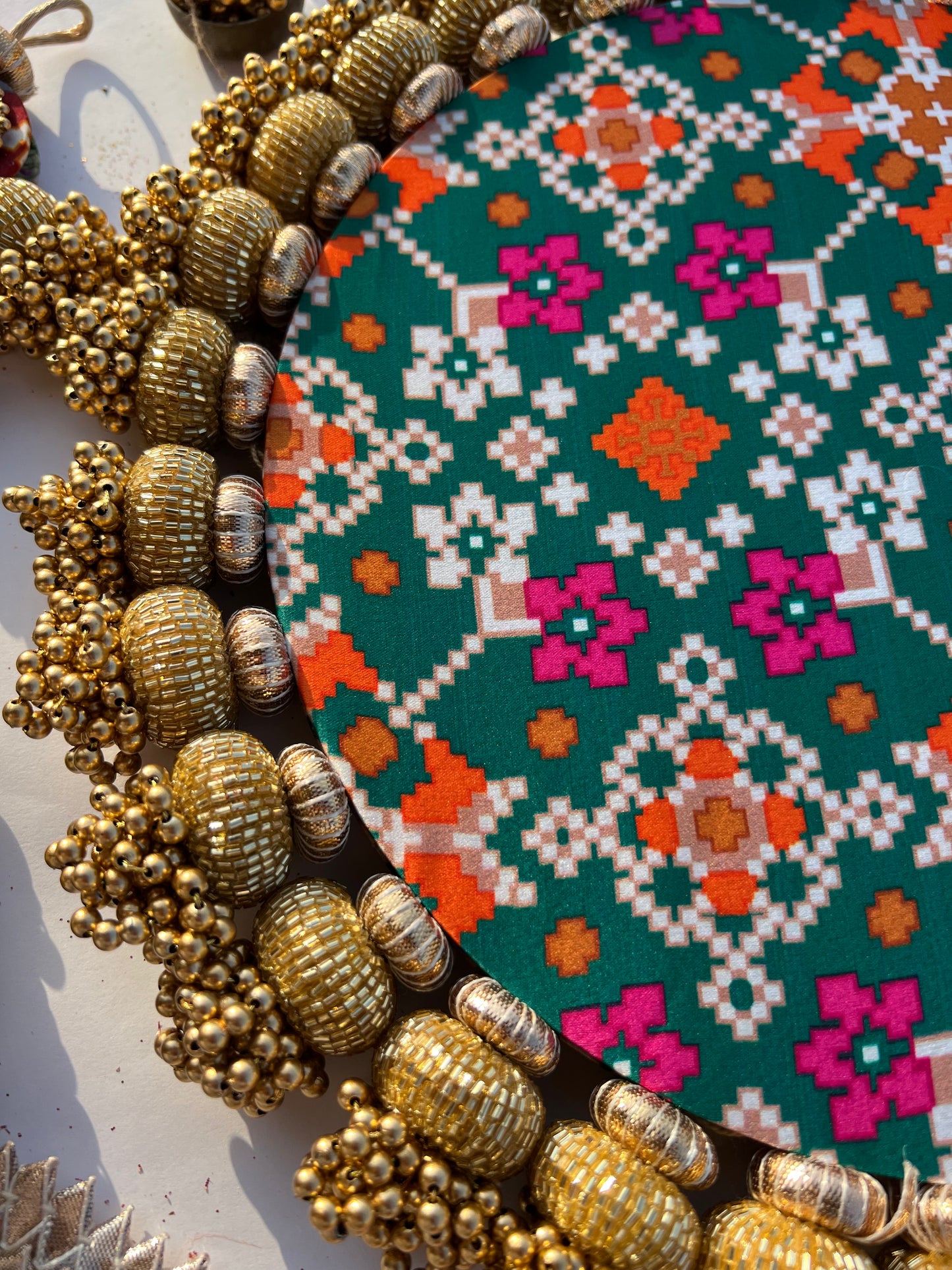 OM  Motif Pallet + Hanging: OG Inflorescence & Bottle Green Navratna Patola