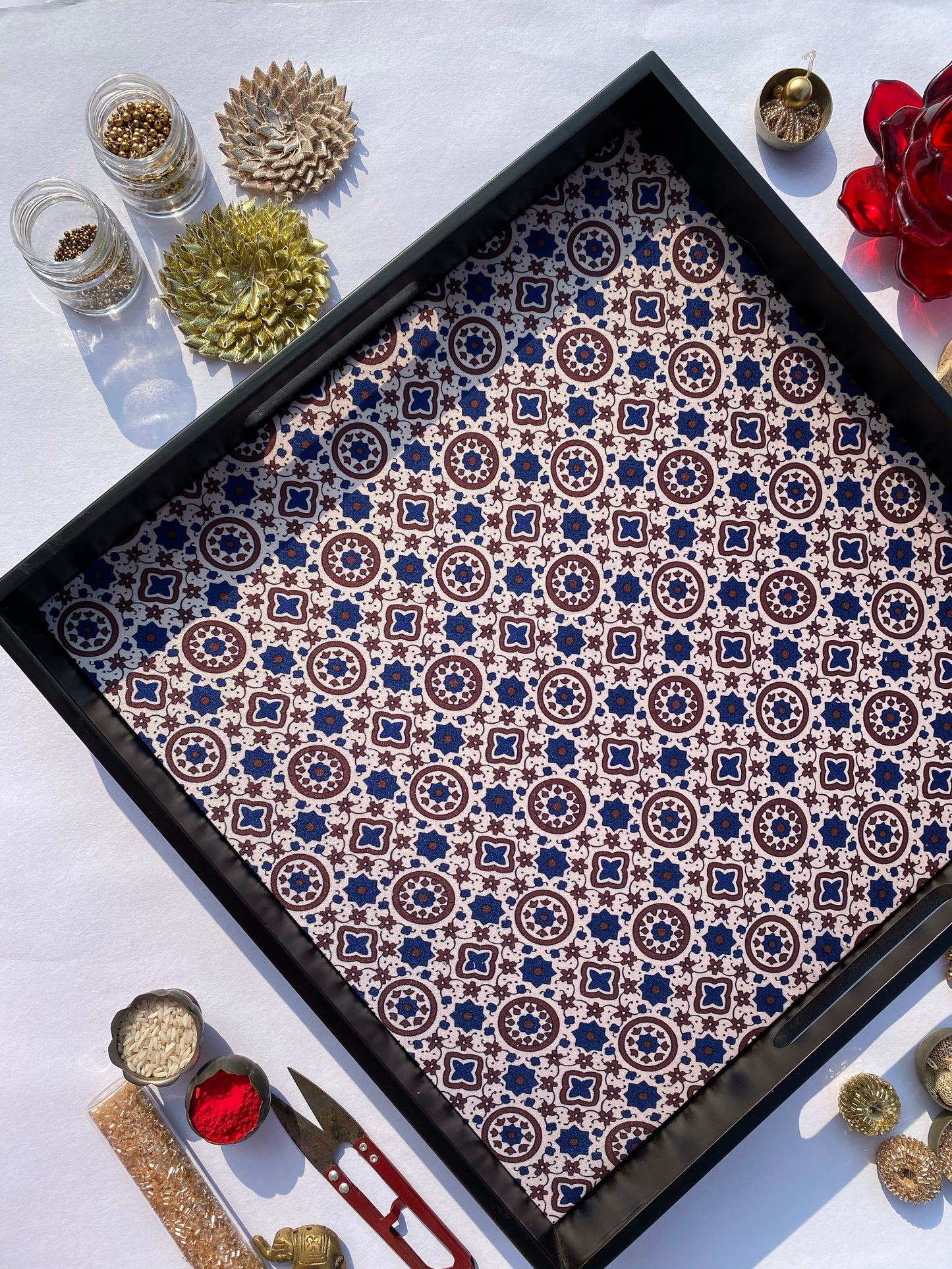 Royal Jaal Intense Ajrakh Square Multi-Purpose Tray