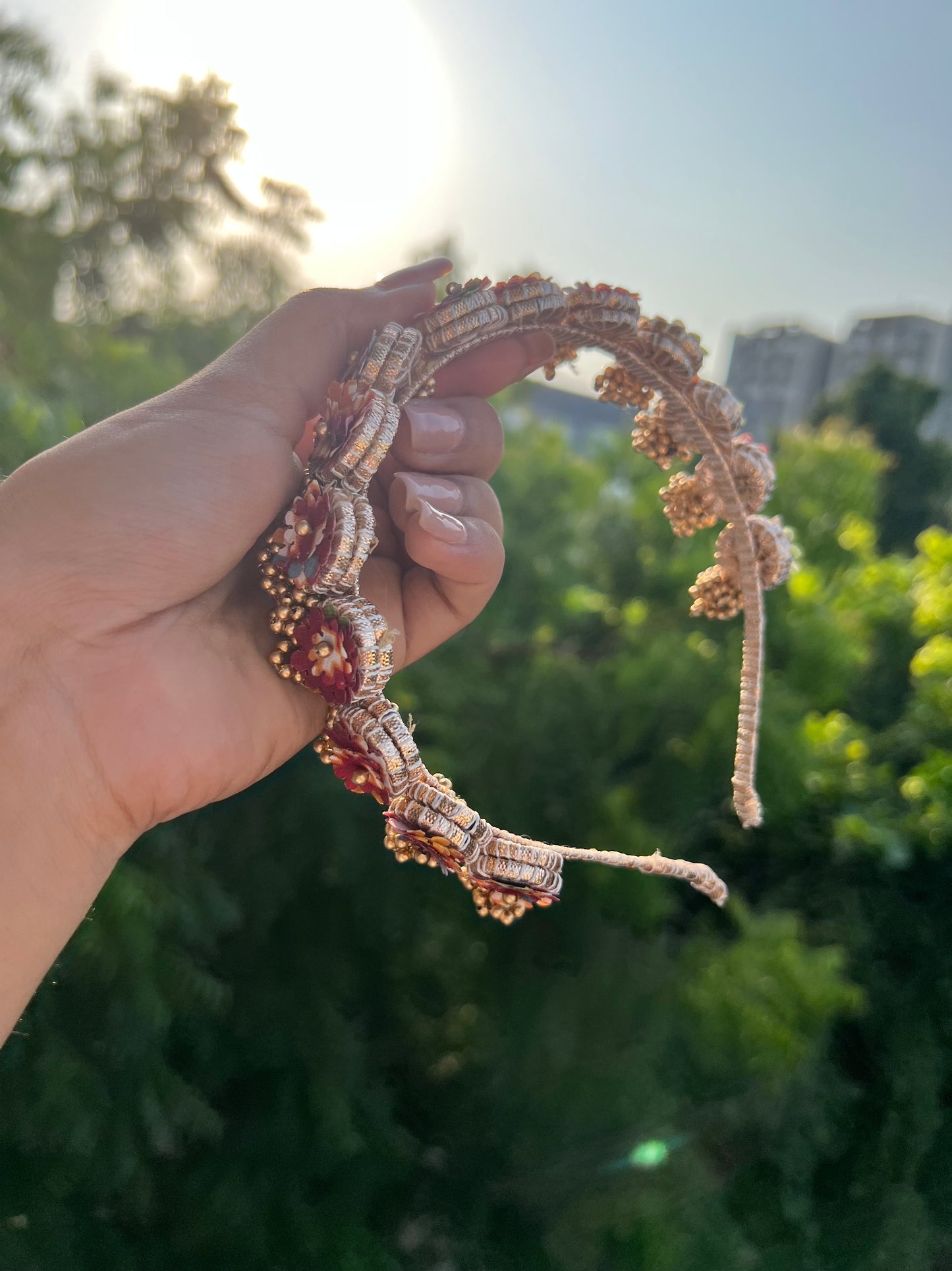 Enchanted Maroon Navratna Patola Mini Lumba Hair band