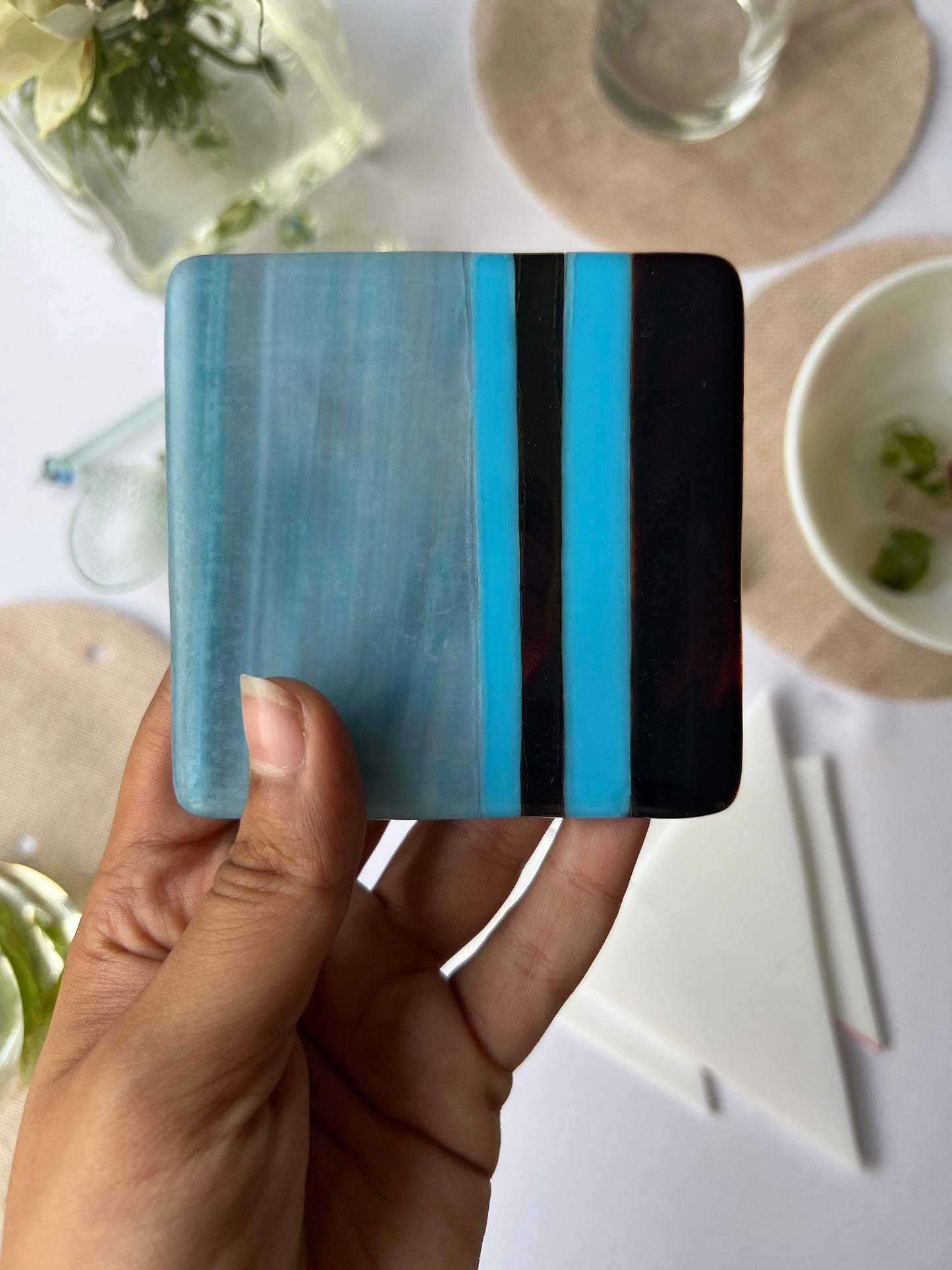 Azure & Brown Jet Fused Glass Coasters