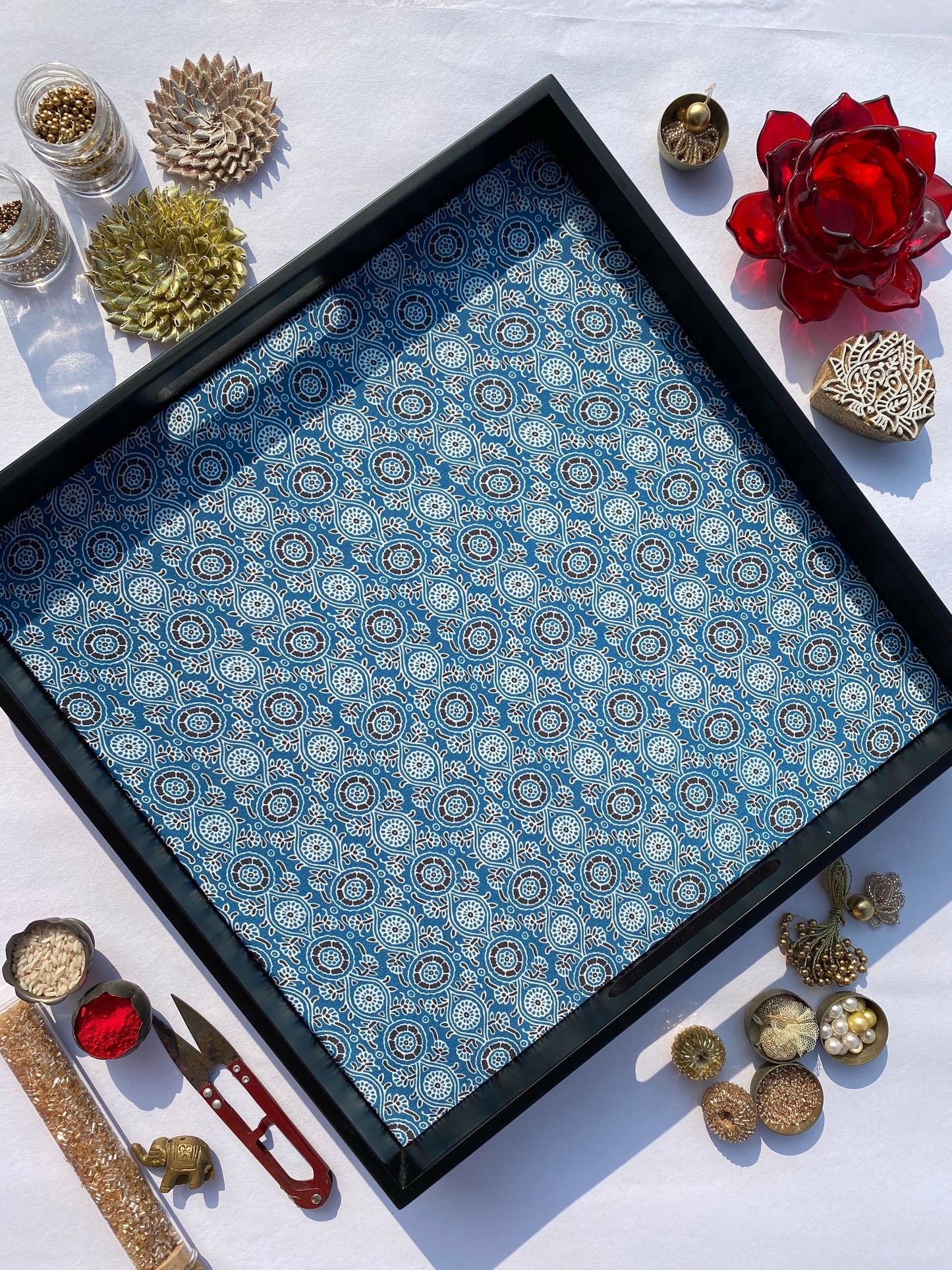 Scallop Jaal Intense Ajrakh Square Multi-Purpose Tray