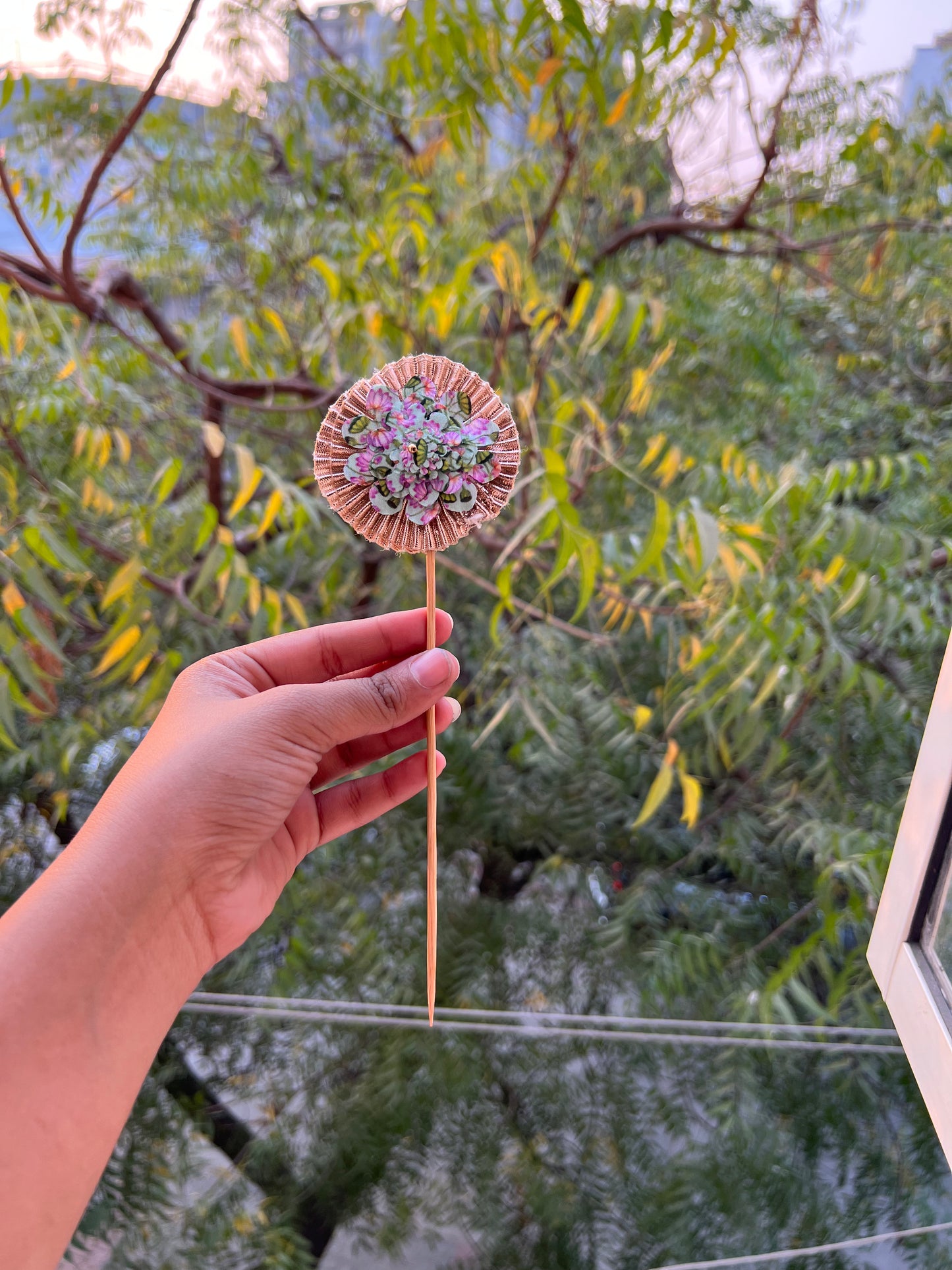 Pink Navratna Patola + Pastel Pistachio Inflorescence Divine Pichwai Trinket