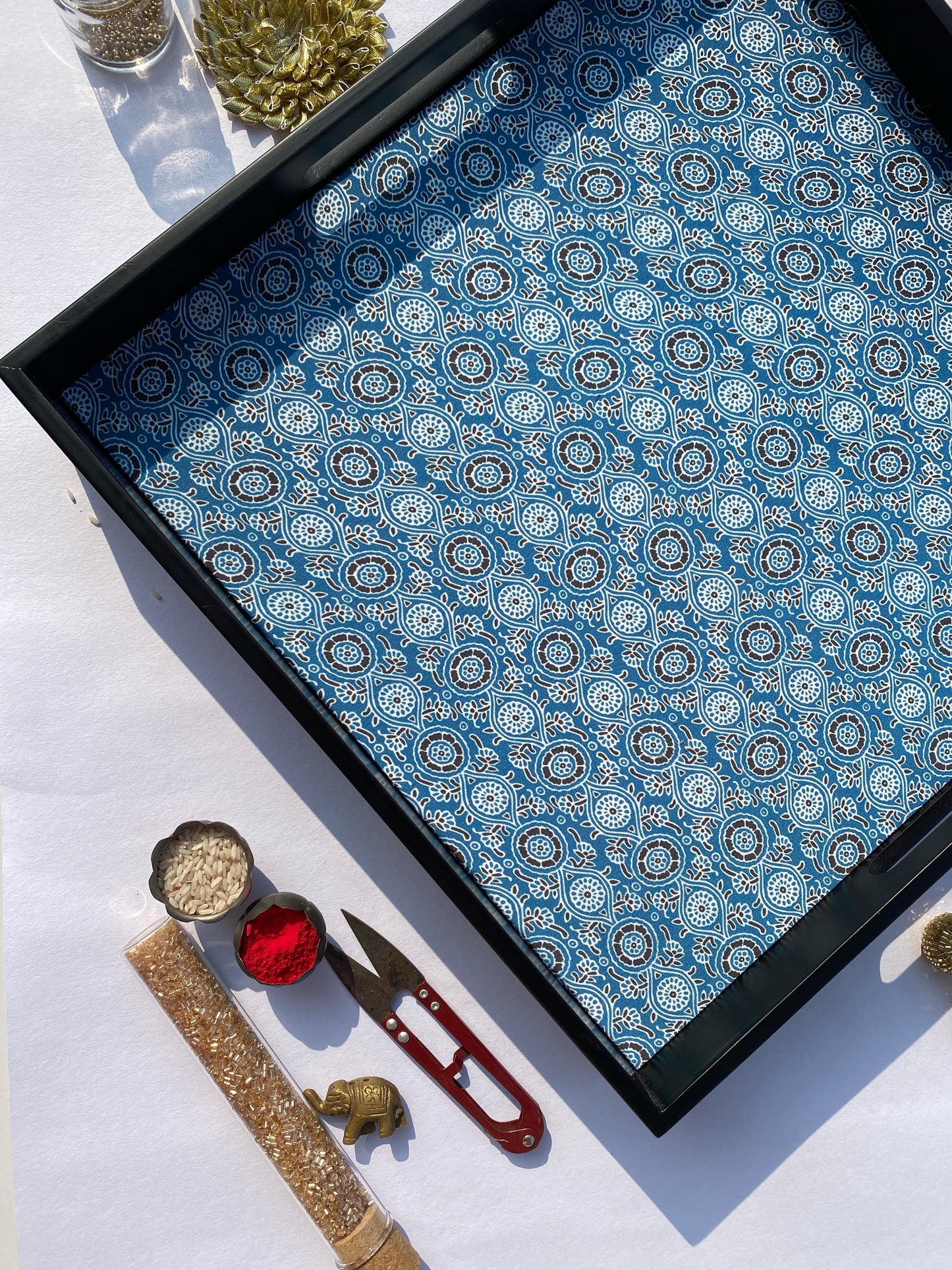 Scallop Jaal Intense Ajrakh Square Multi-Purpose Tray