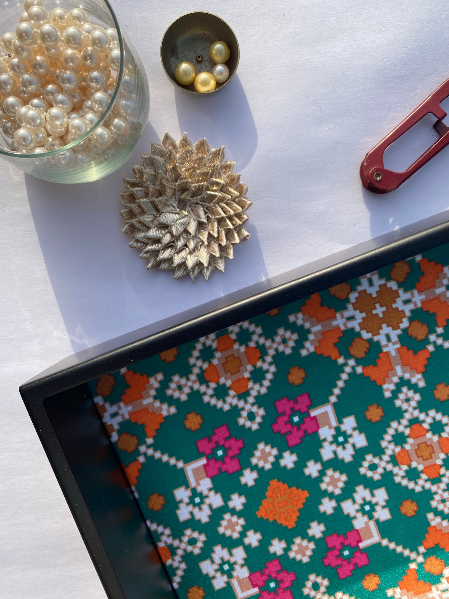 Bottle Green Navratna Patola Square Multi-Purpose Tray