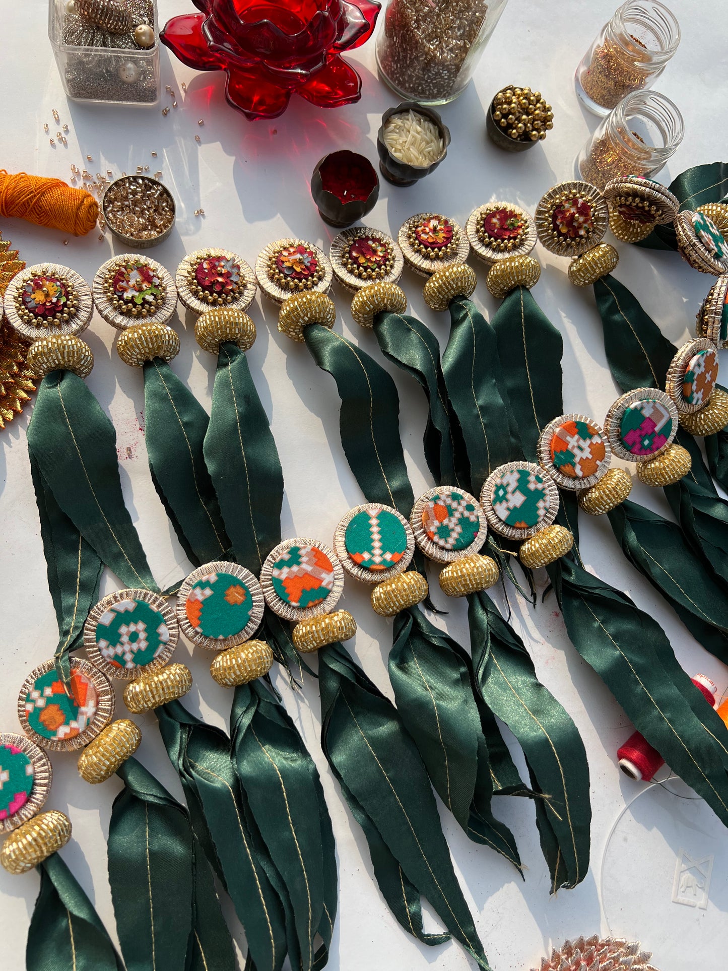 TWO WAY: Enchanted Maroon & Bottle Green Navratna Patola Asopalav Toran (FLEXIBLE)